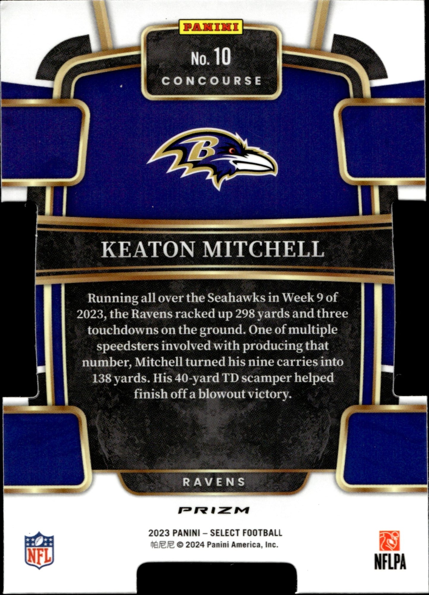 Keaton Mitchell 2023 Panini Select Die - Cut Tri Color Prizm RC #10 - Collector Store LLC