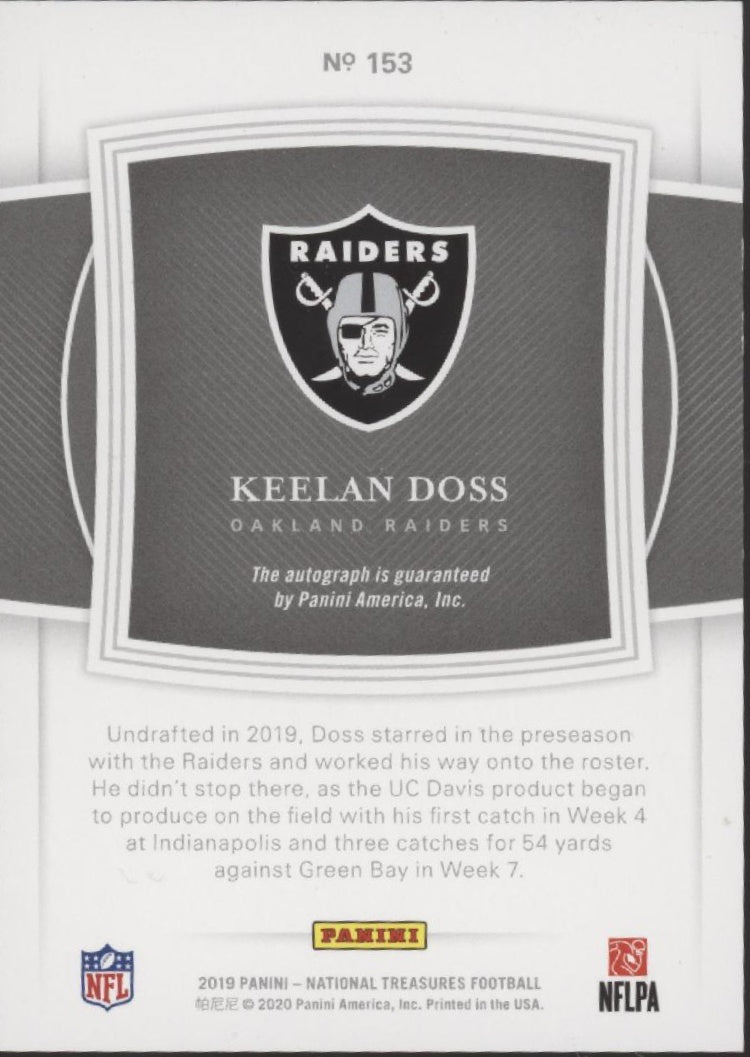 Keelan Doss 2019 Panini National Treasures RC Auto 38/49 #153 - Collector Store LLC