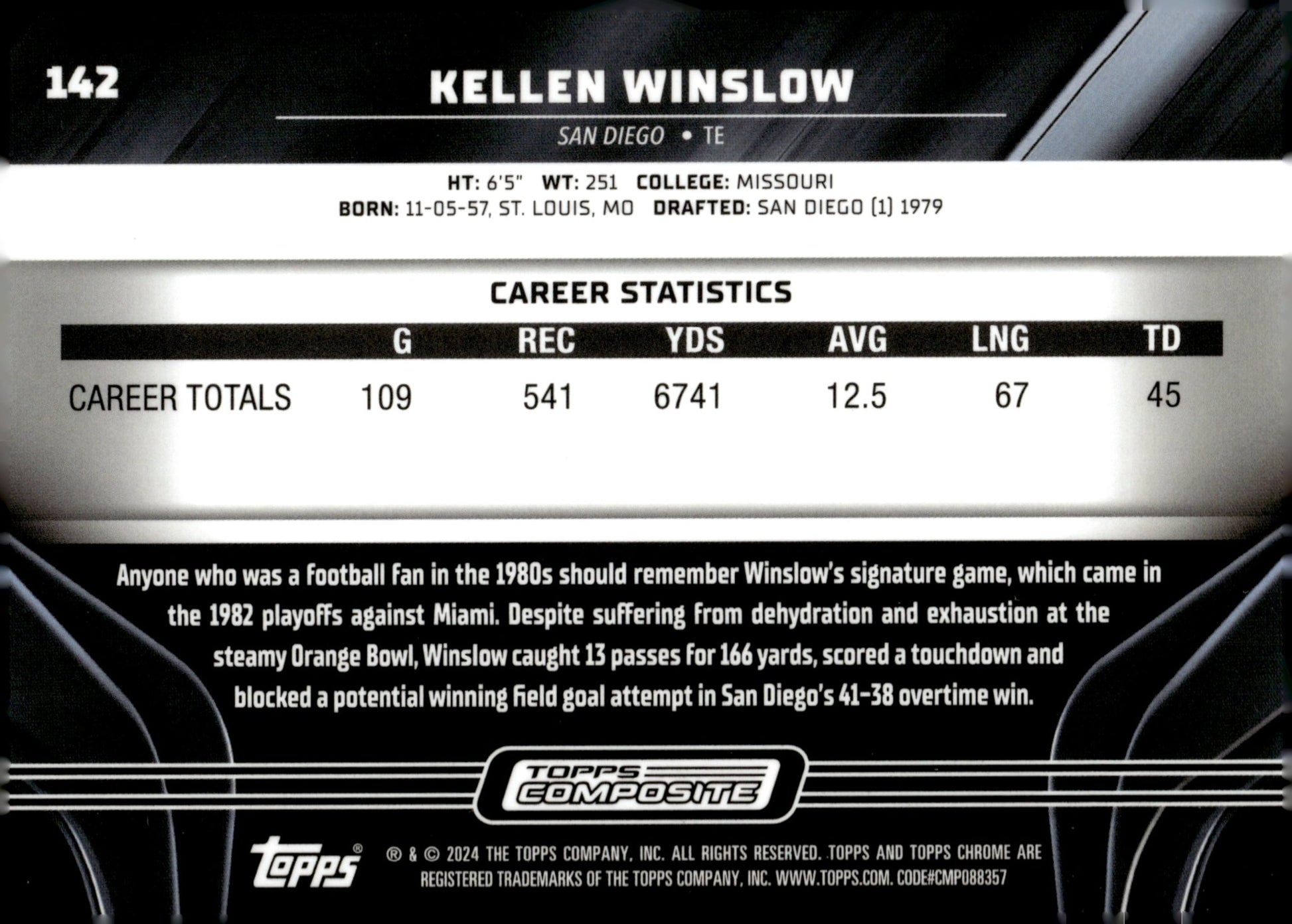 Kellen Winslow 2023 Composite Chrome Black Purple Mini Diamond Refractor /150 - Collector Store LLC