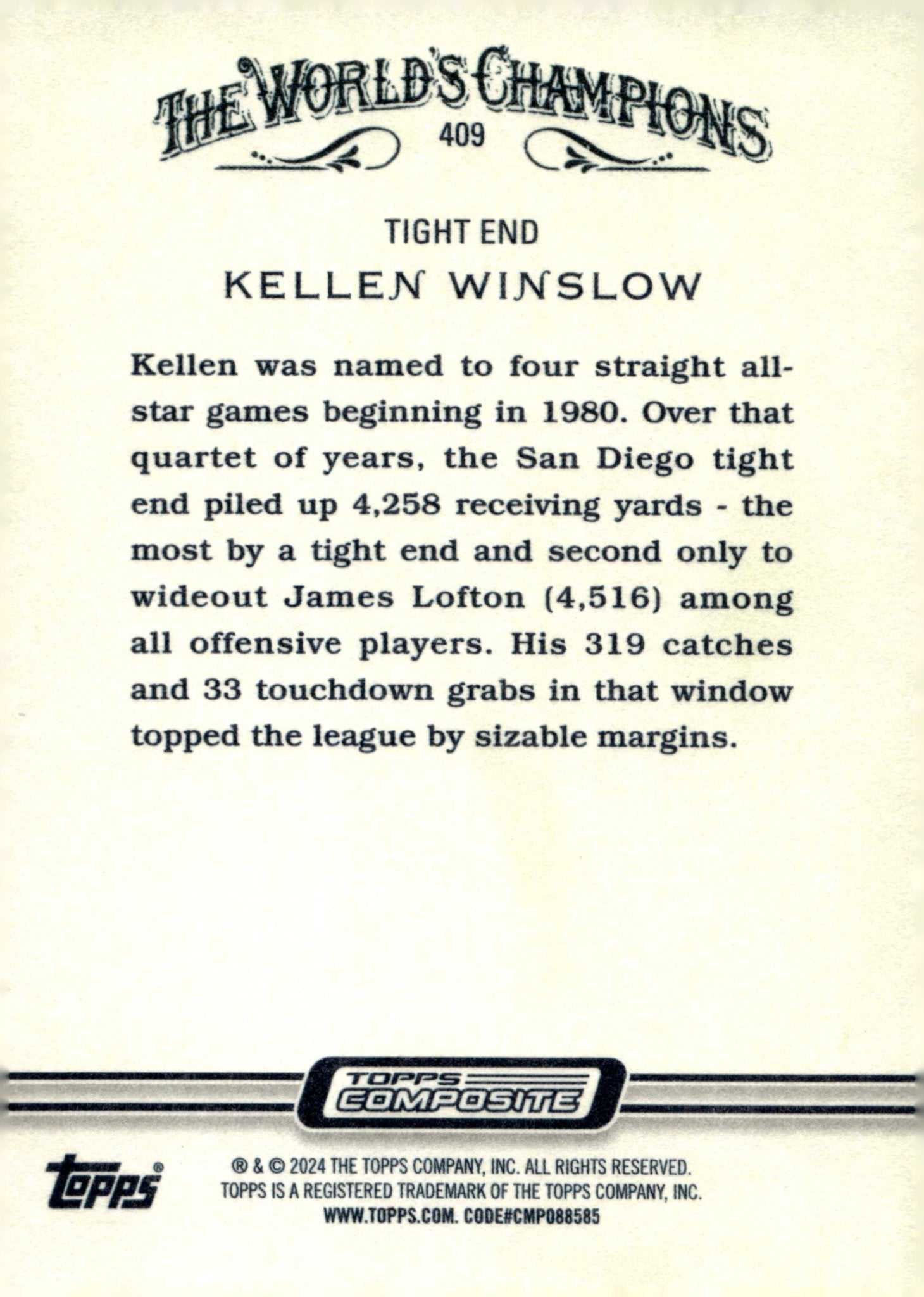 Kellen Winslow 2023 Topps Composite Allen & Ginter #409 - Collector Store LLC