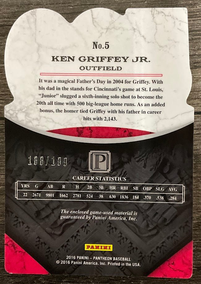 Ken Griffey Jr. 2016 Panini Pantheon 500 Home Run Club Swatch 168/199 #5 - Collector Store LLC