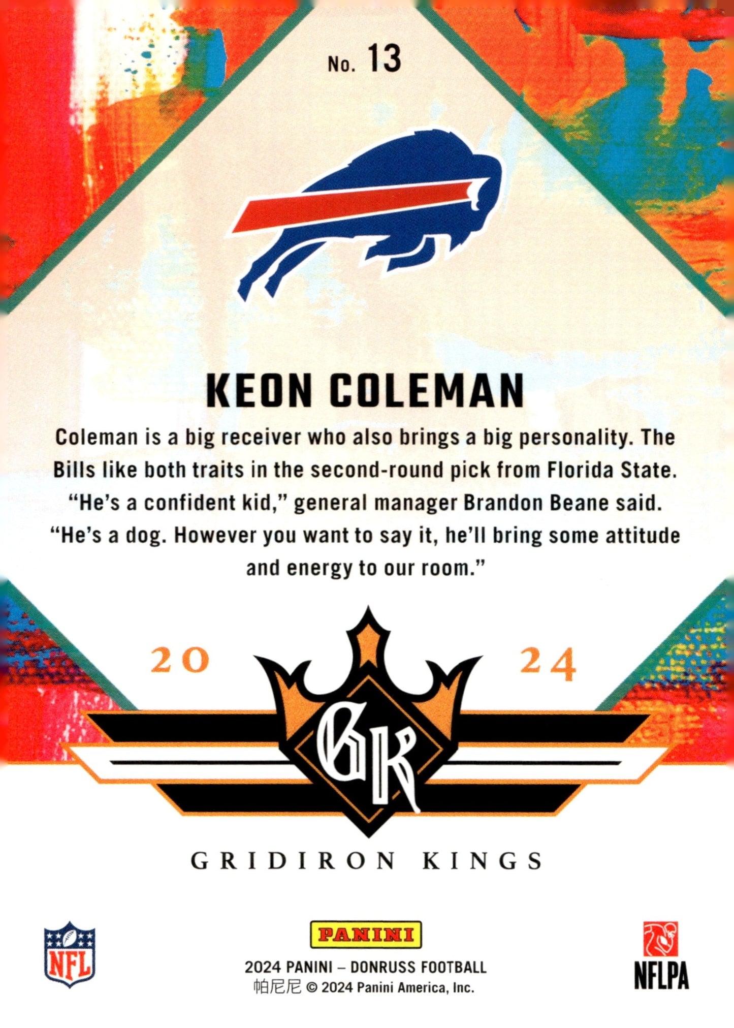 Keon Coleman 2024 Panini Donruss Gridiron Kings #13 - Collector Store LLC