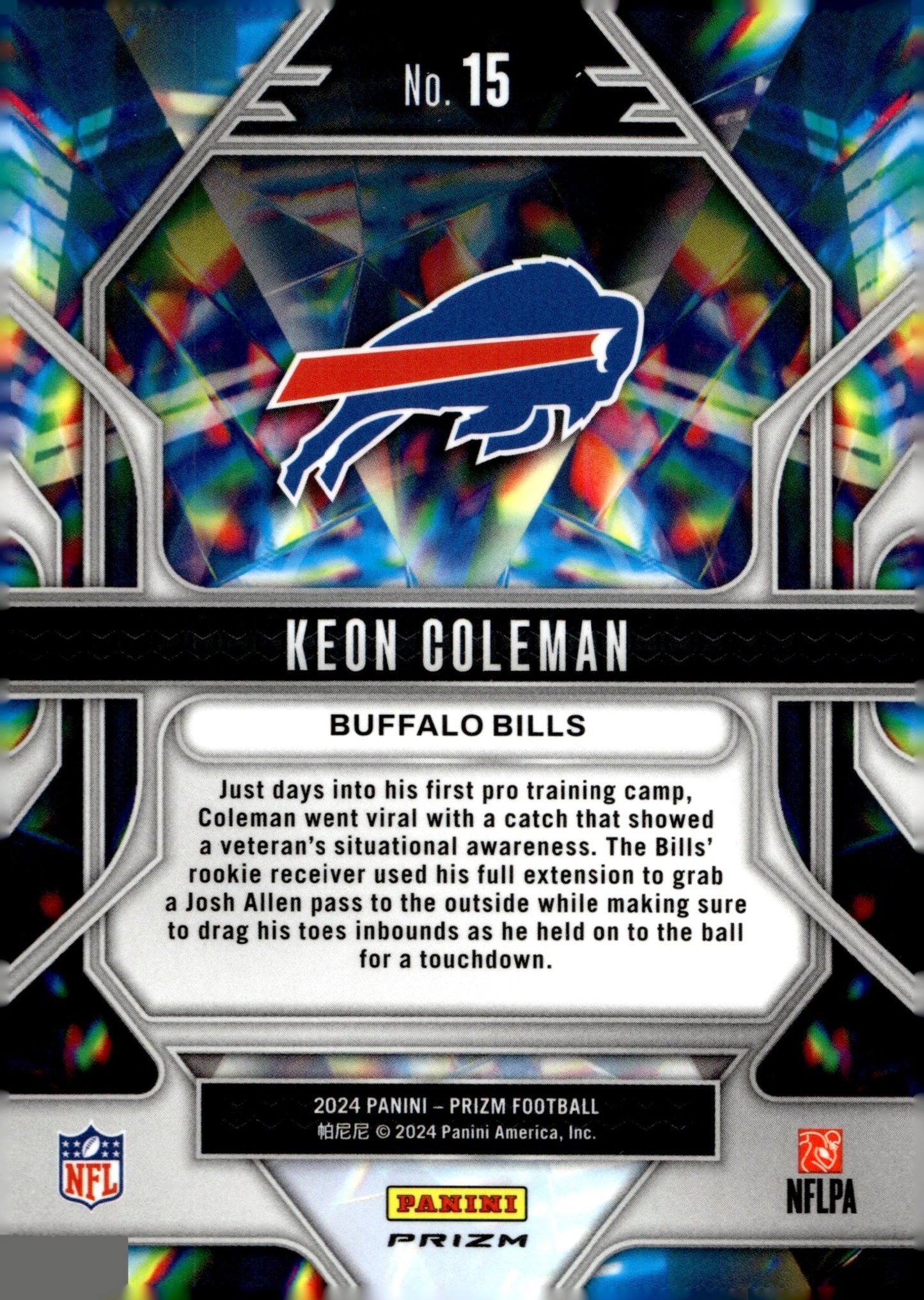 Keon Coleman 2024 Panini Prizm Prizmatic Green Prizm RC #15 #1 - Collector Store LLC