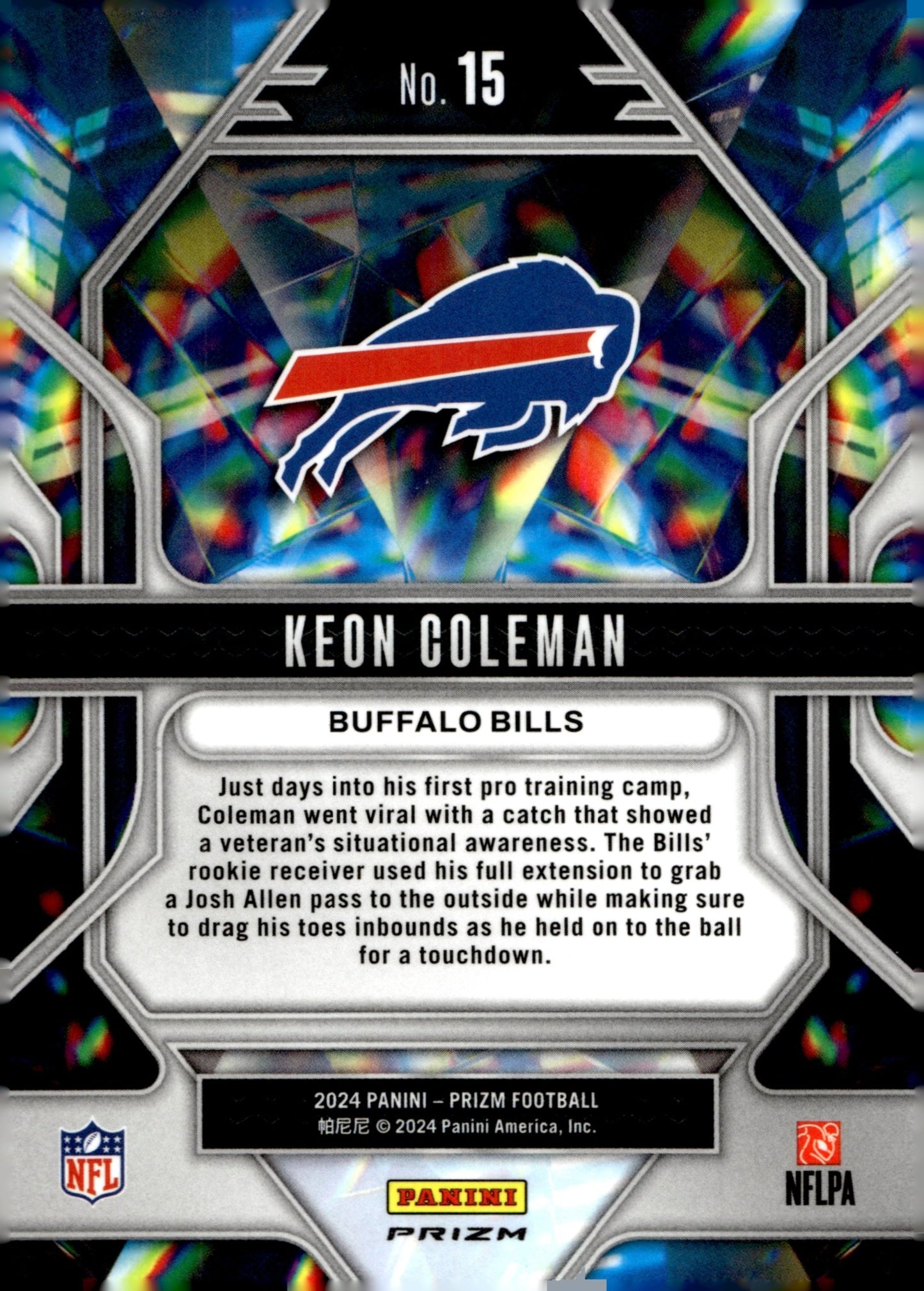 Keon Coleman 2024 Panini Prizm Prizmatic Green Prizm RC #15 #2 - Collector Store LLC