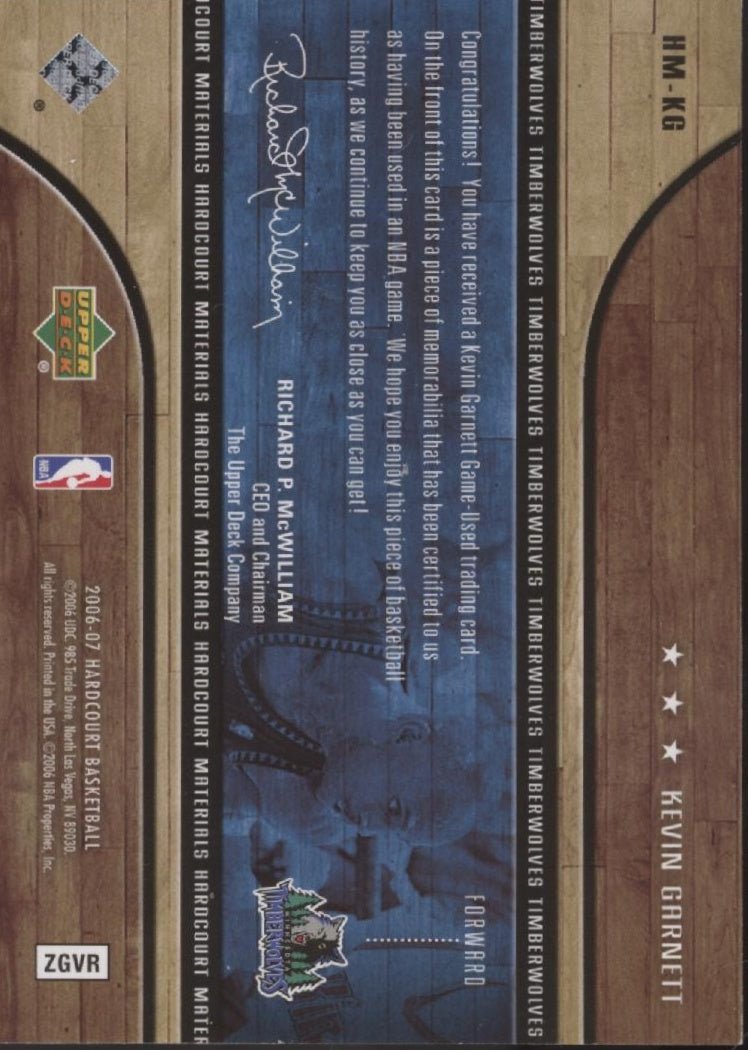 Kevin Garnett 2006 - 07 Upper Deck Hardcourt Swatch #HM - KG - Collector Store LLC