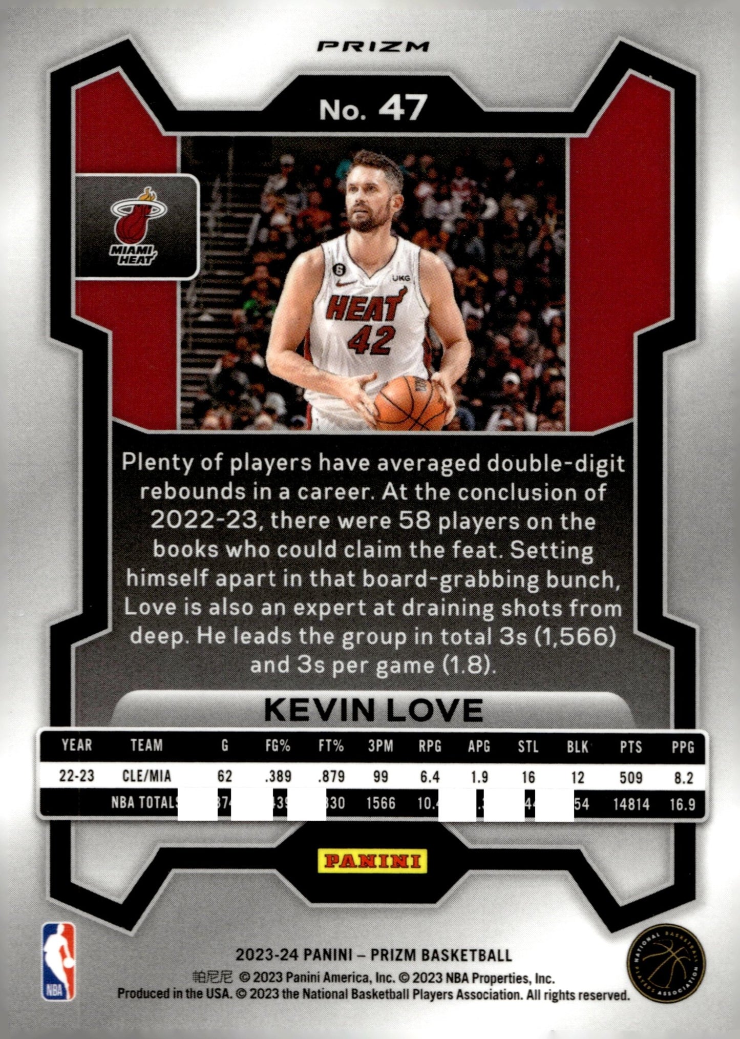 Kevin Love 2023 - 24 Panini Prizm Pink Ice Prizm #47 - Collector Store LLC