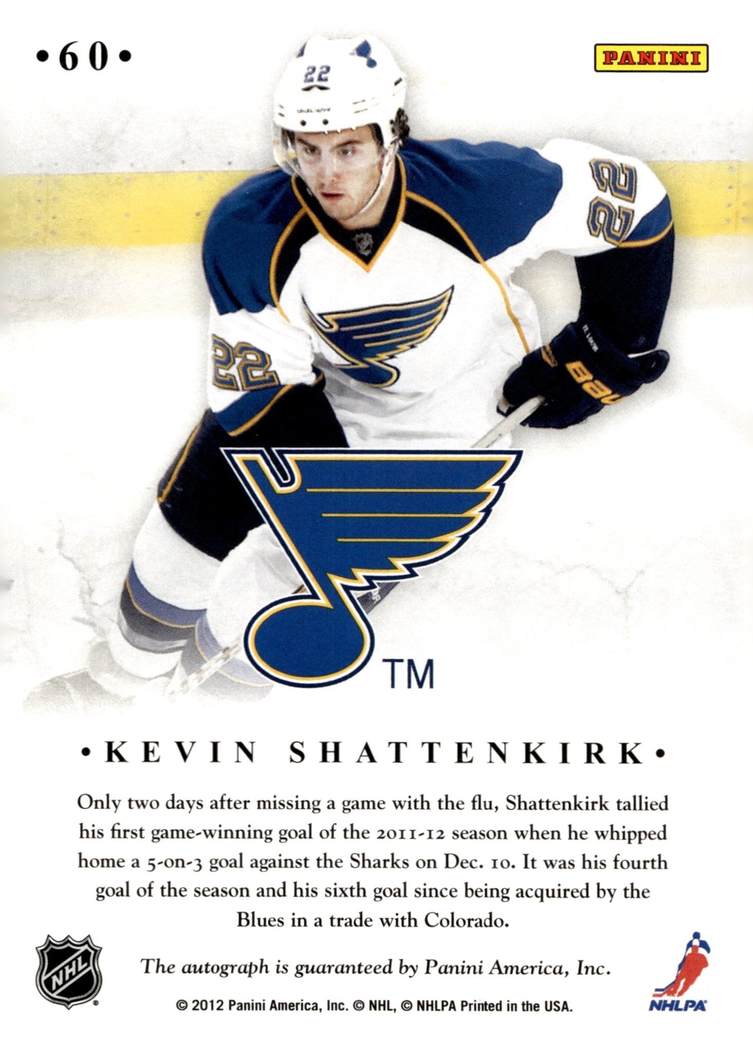 Kevin Shattenkirk 2011 - 12 Panini Donruss Elite Signings Auto #60 - Collector Store LLC