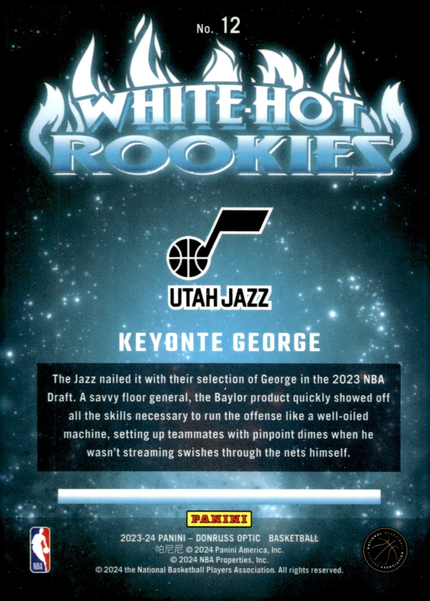 Keyonte George 2023 - 24 Panini Donruss Optic White Hot Rookies RC #12 - Collector Store LLC