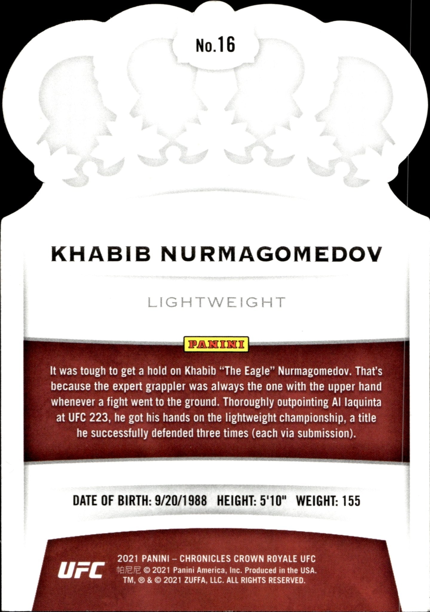 Khabib Nurmagomedov 2021 Panini Chronicles Crown Royale Die - Cut #16 - Collector Store LLC