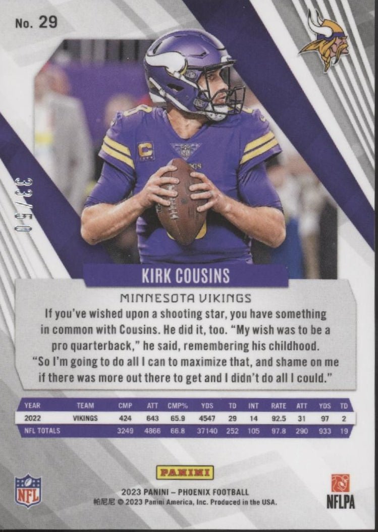 Kirk Cousins 2023 Panini Phoenix Fire and Ice Seismic 33/50 #29 - Collector Store LLC