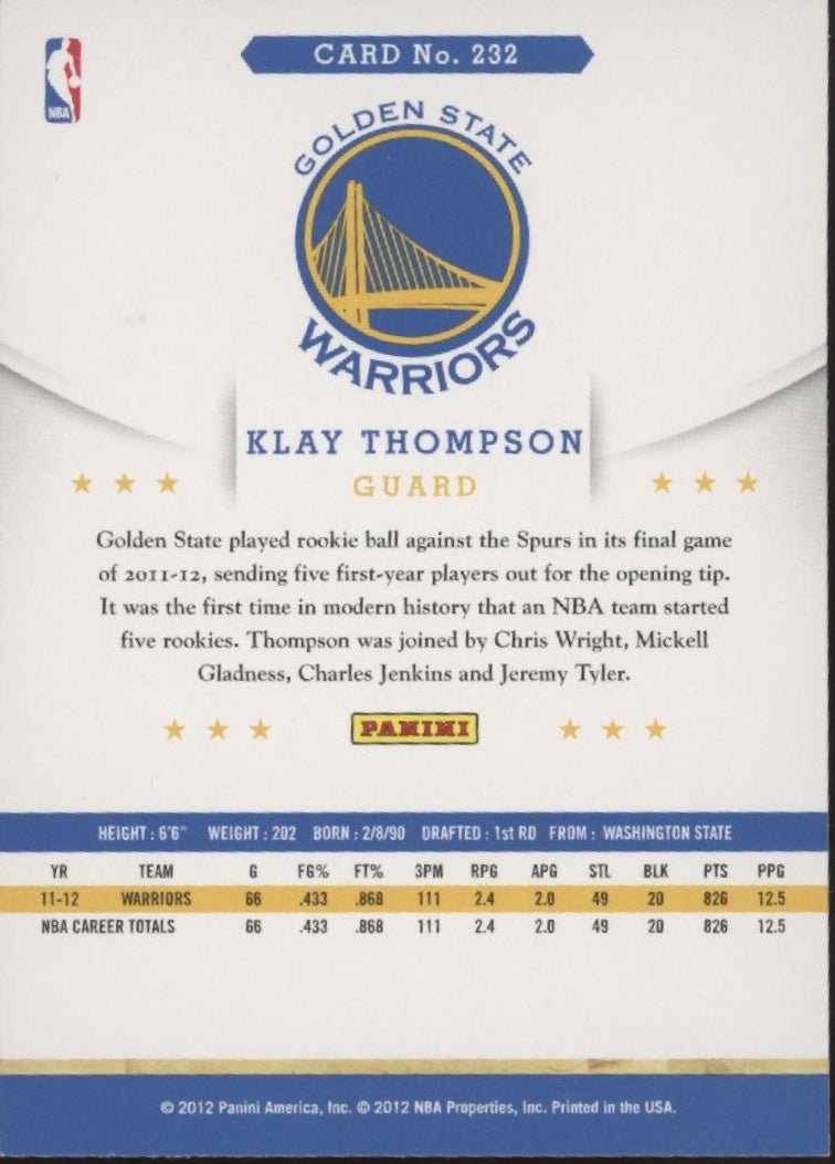 Klay Thompson 2012 - 13 Panini Hoops #232 - Collector Store LLC
