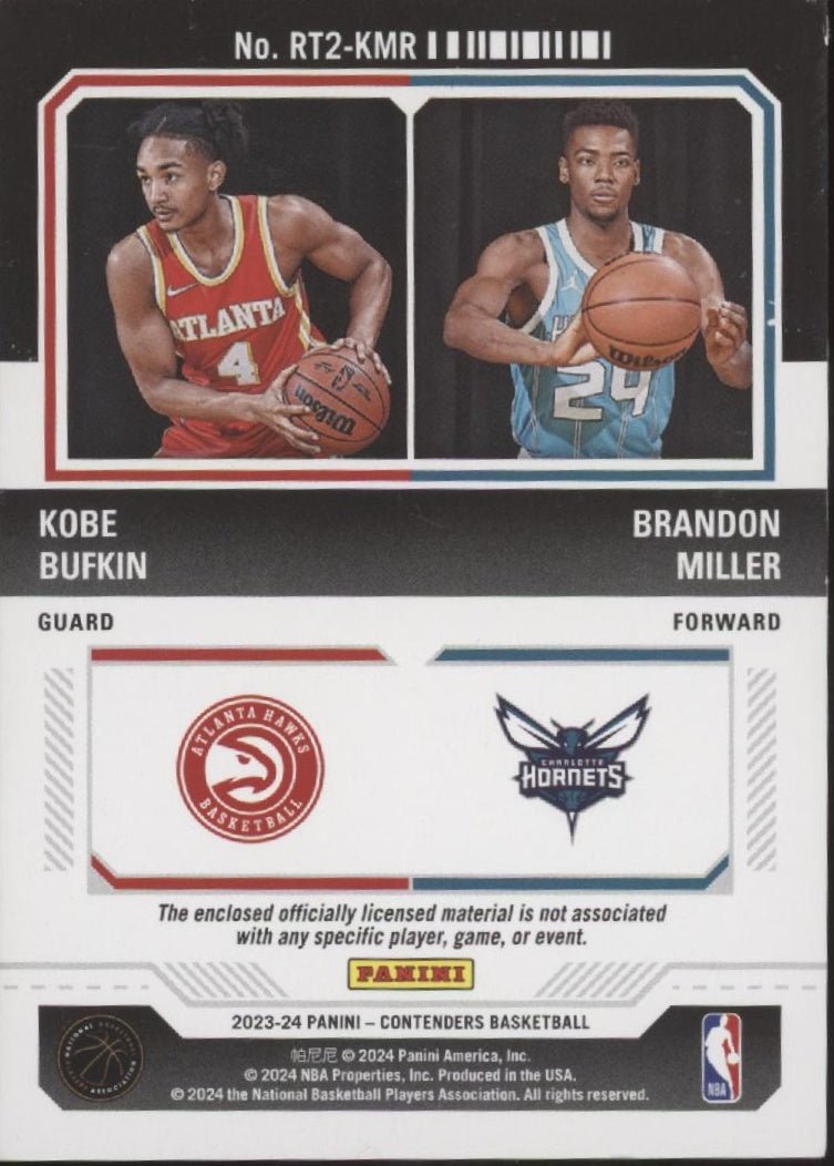 Kobe Bufkin / Brandon Miller 2023 - 24 Panini Contenders Rookie Ticket Swatches RC - Collector Store LLC