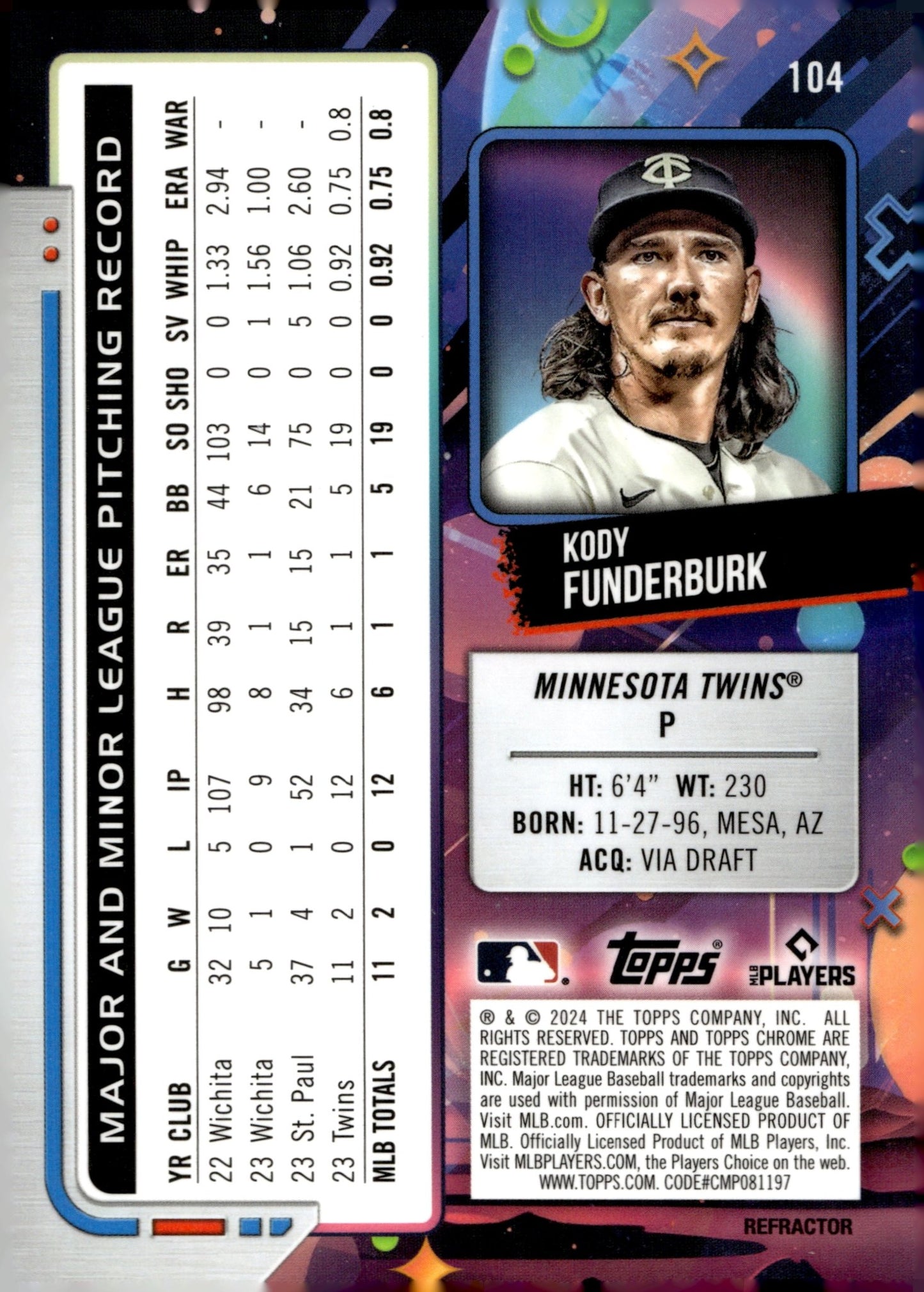 Kody Funderburk 2024 Topps Chrome Cosmic Refractor RC #104 - Collector Store LLC