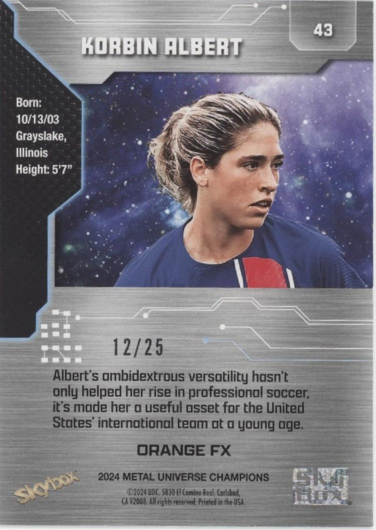 Korbin Albert 2024 Skybox Metal Universe Champions Orange FX RC 12/25 43 - Collector Store LLC