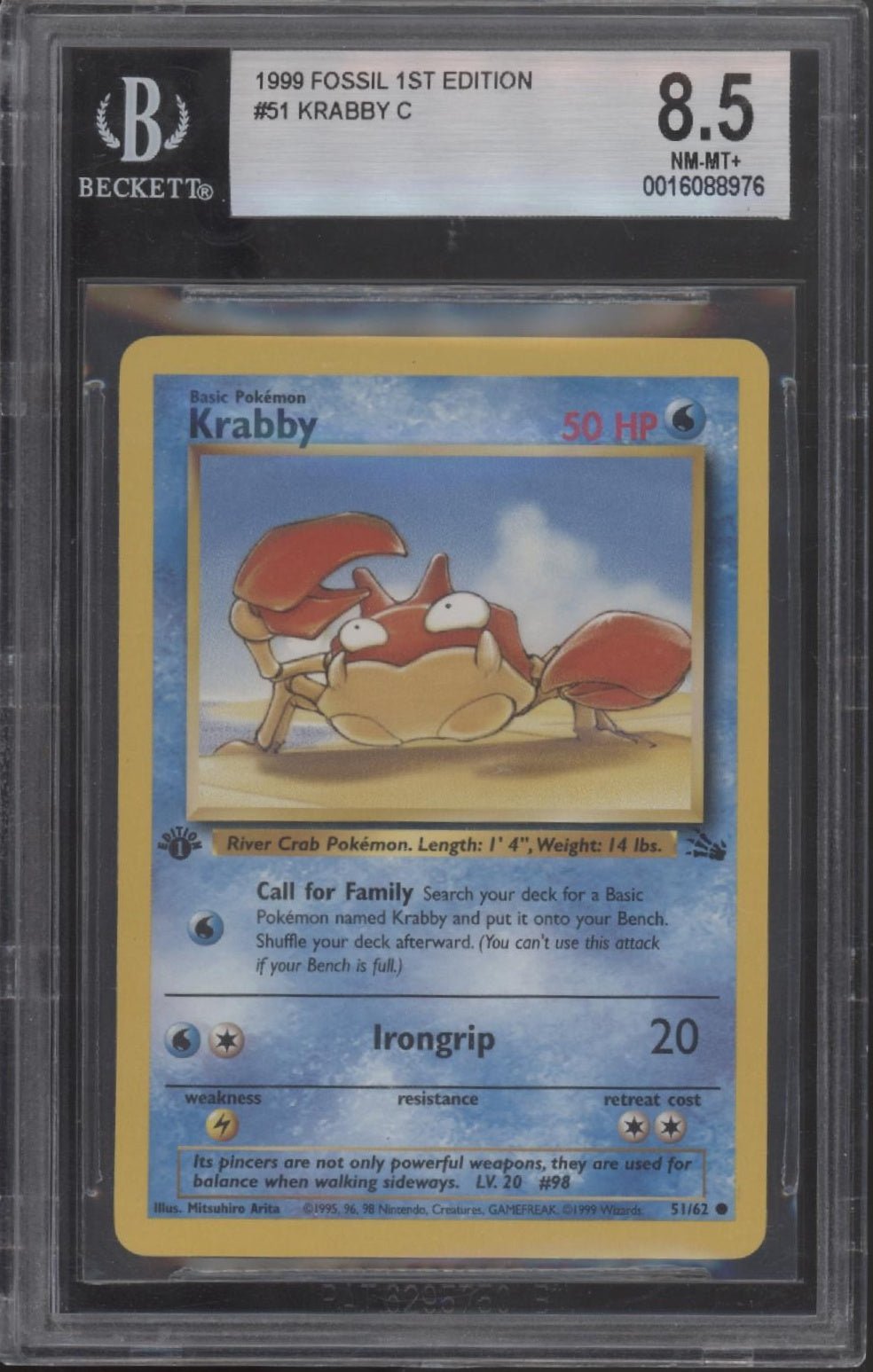 Krabby Pokemon Fossil 1st Edition #51 Beckett 8.5 - Collector Store LLC