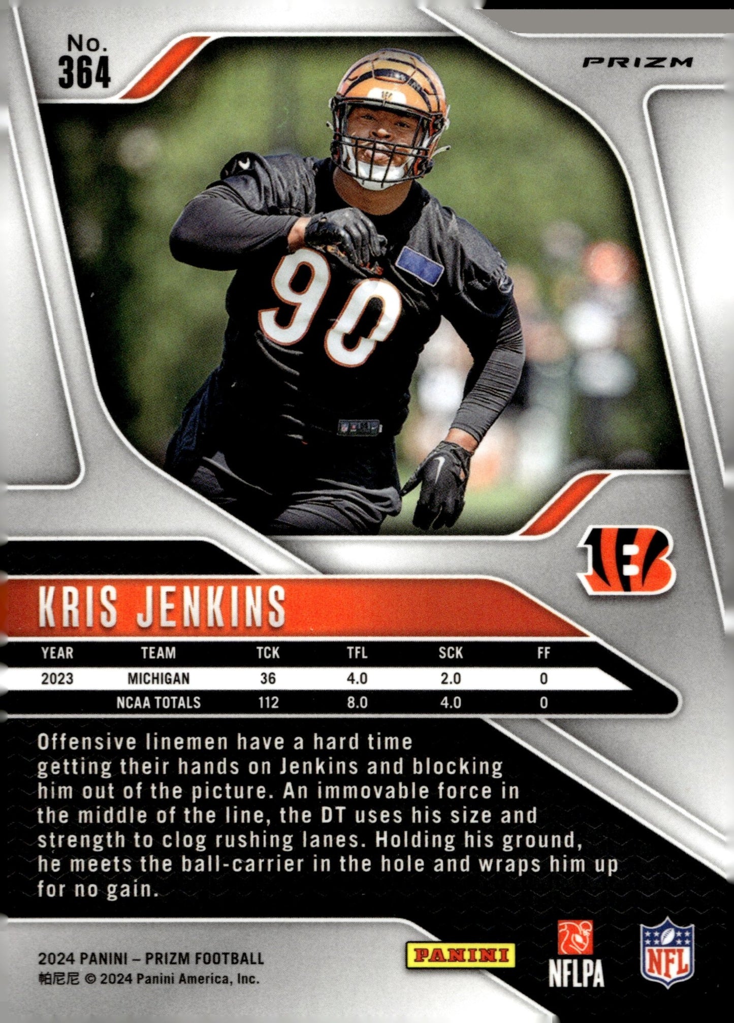 Kris Jenkins 2024 Panini Prizm Orange No Huddle Prizm RC #364 - Collector Store LLC