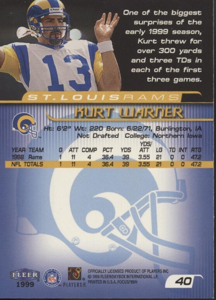 Kurt Warner 1999 Fleer Focus #40 - Collector Store LLC