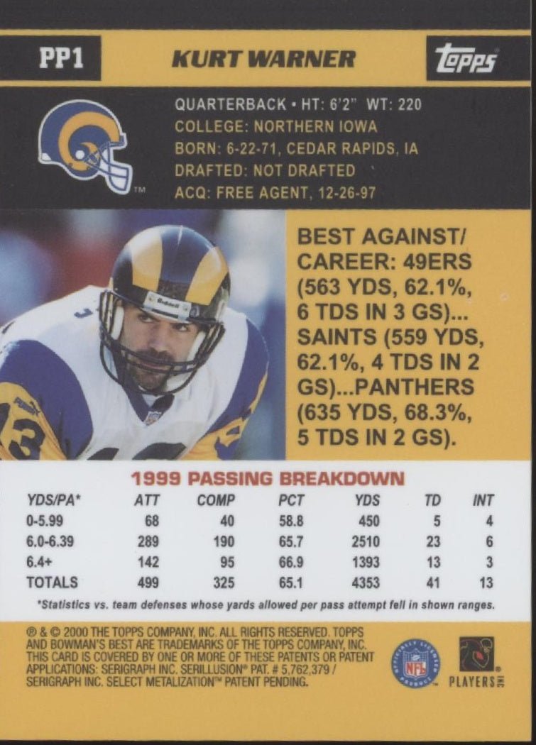 Kurt Warner 2000 Bowman's Best Refractor PP1 - Collector Store LLC
