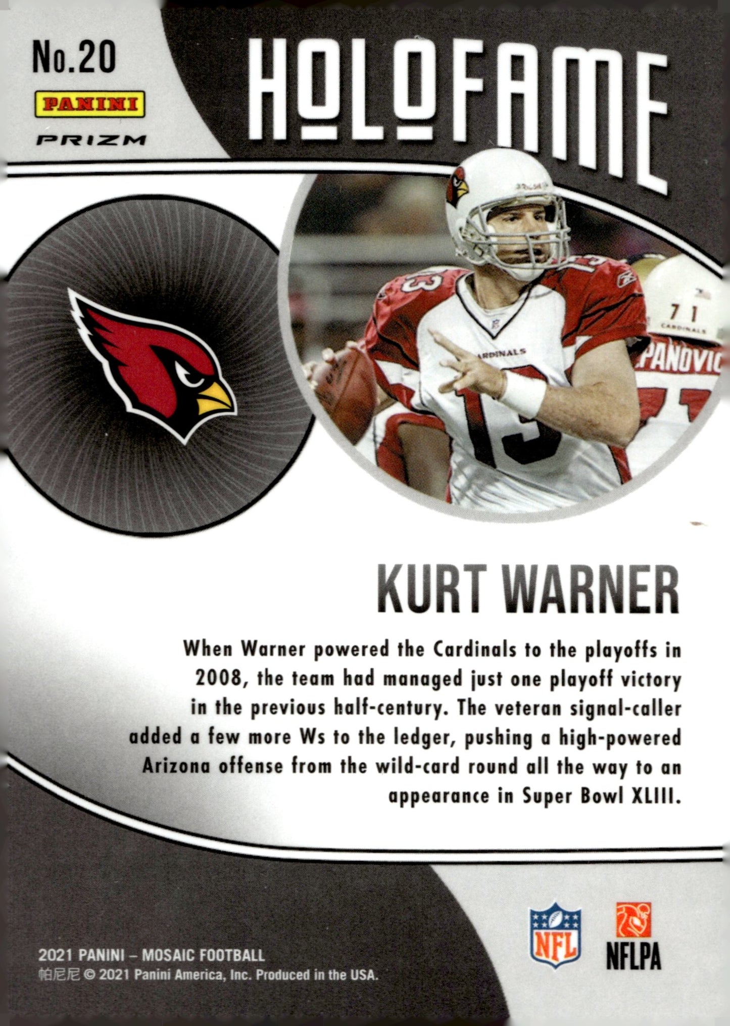 Kurt Warner 2021 Panini Mosaic Holofame Green & Orange Prizm #20 - Collector Store LLC