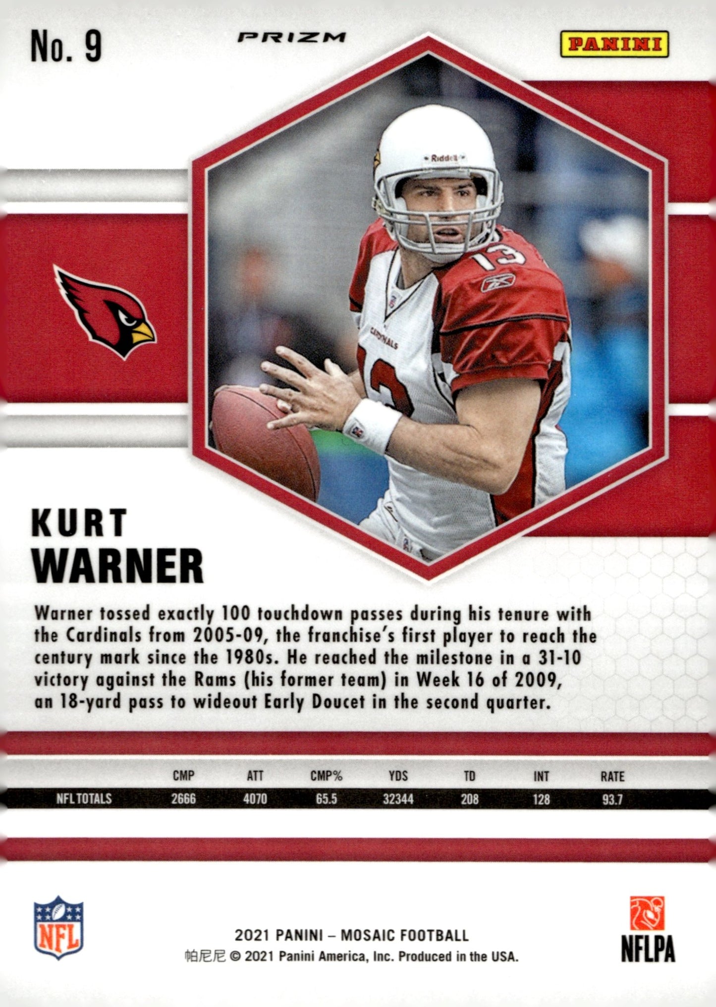 Kurt Warner 2024 Panini Mosaic Green Prizm #9 - Collector Store LLC