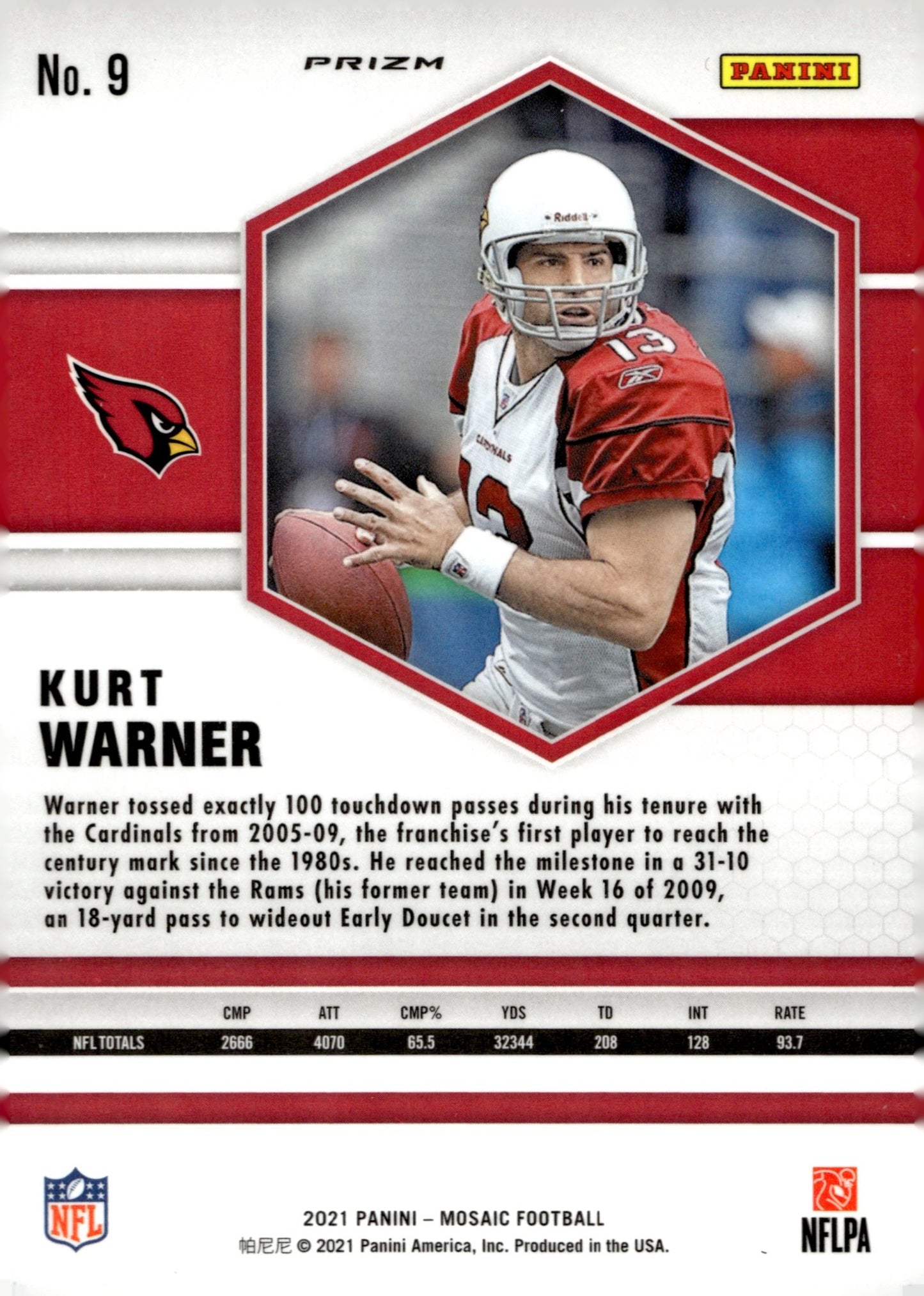 Kurt Warner 2024 Panini Mosaic Orange Prizm #9 - Collector Store LLC