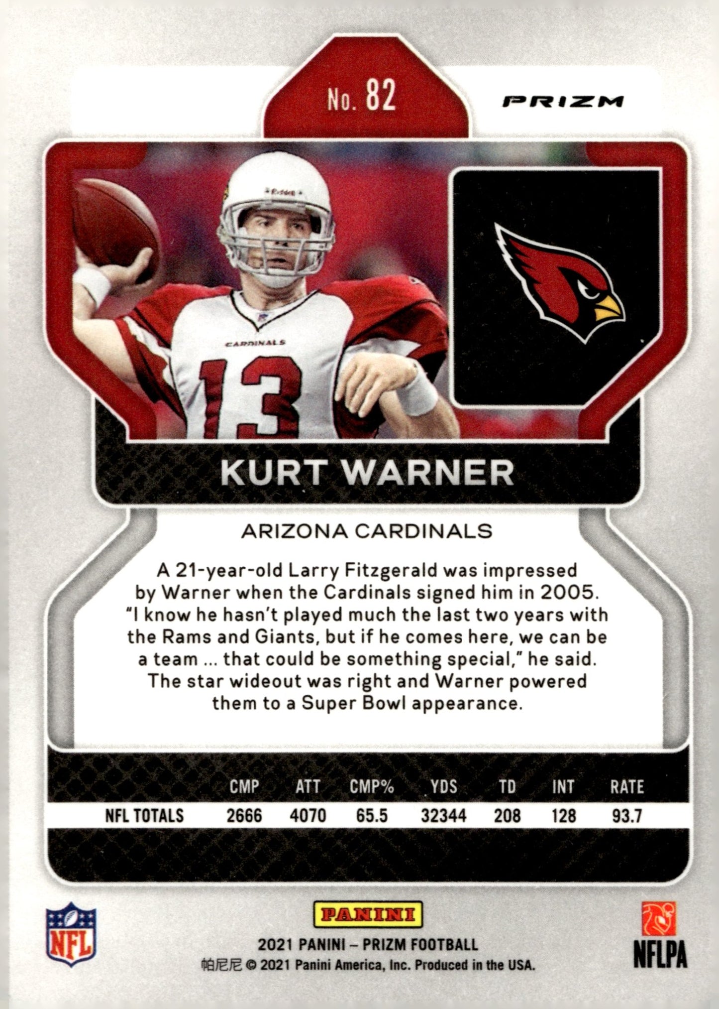Kurt Warner 2024 Panini Prizm Orange Lazer Prizm #82 - Collector Store LLC