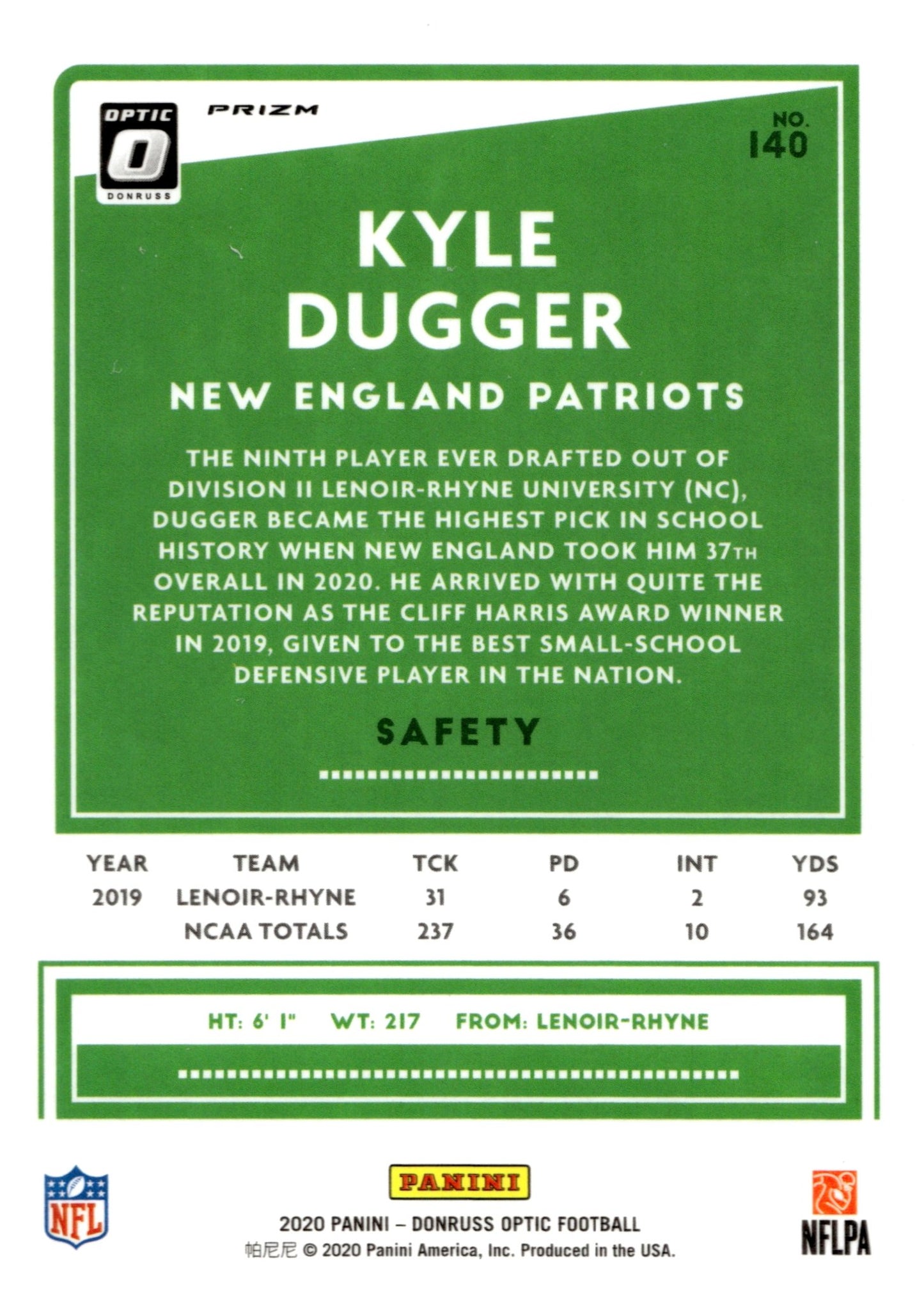 Kyle Dugger 2020 Panini Donruss Optic Purple Shock Prizm RC #140 - Collector Store LLC