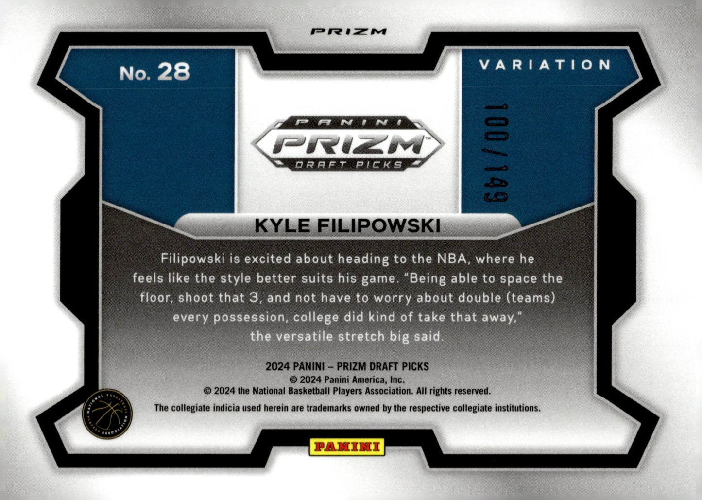 Kyle Filipowski 2024 Panini Prizm Draft Picks Variation Purple Ice Prizm RC /149 - Collector Store LLC