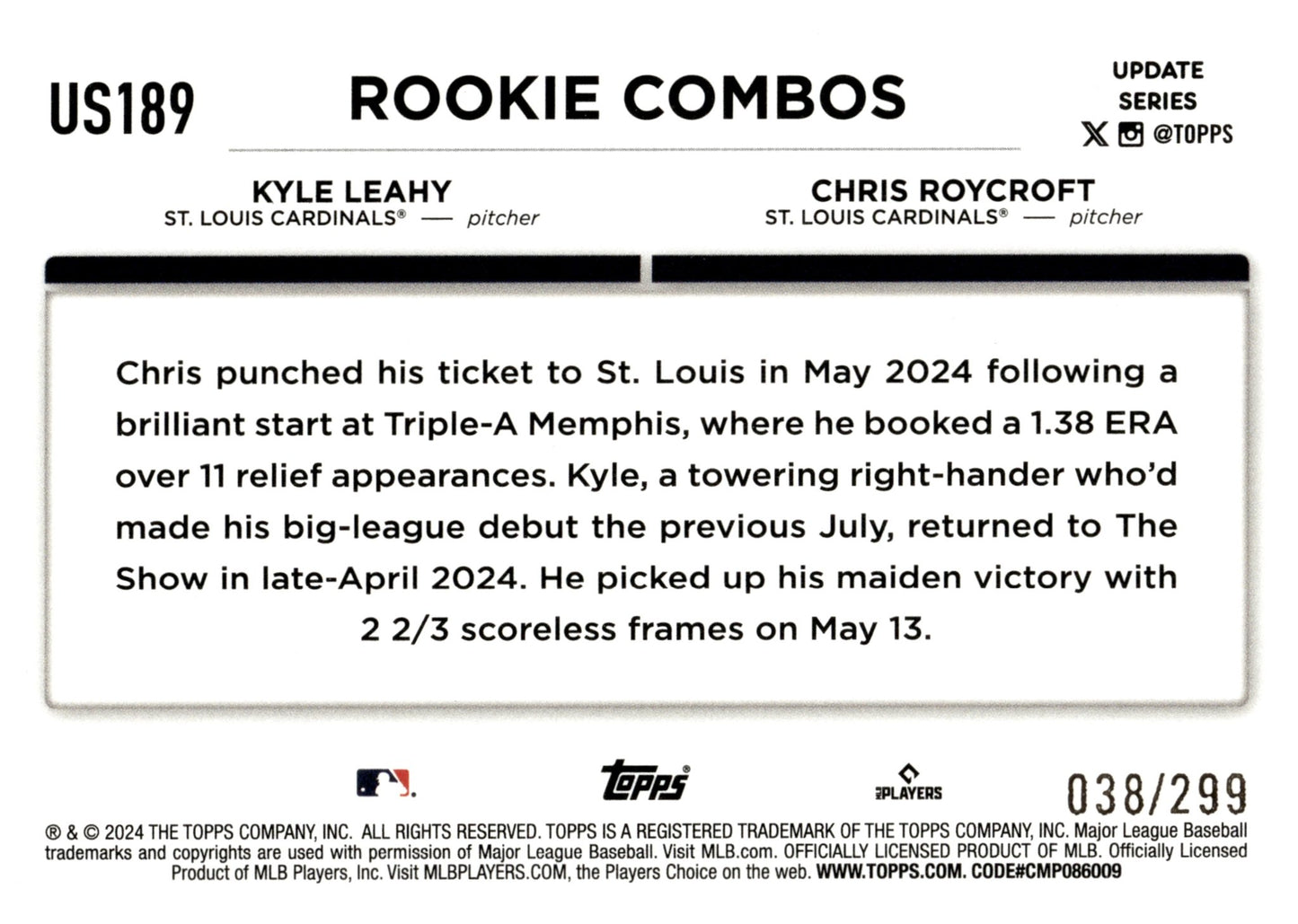 Kyle Leahy / Chris Roycroft 2024 Topps Update Series Orange Foilboard RC 038/299 - Collector Store LLC