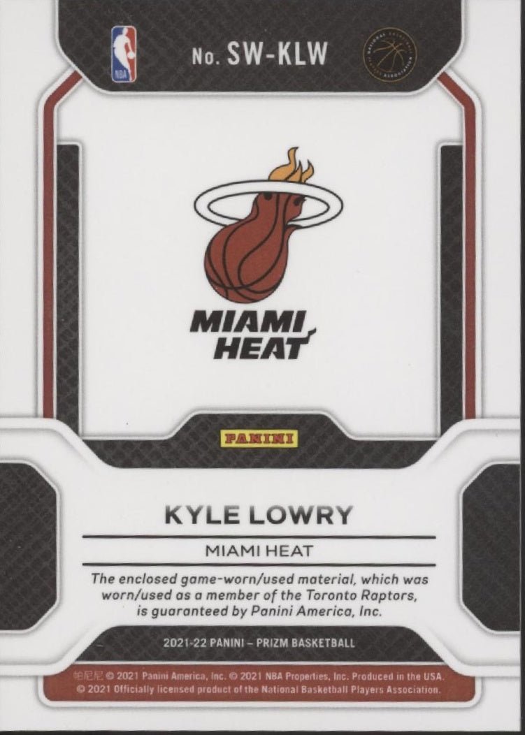 Kyle Lowry 2021 - 22 Panini Prizm Sensational Swatches #SW - KLW - Collector Store LLC