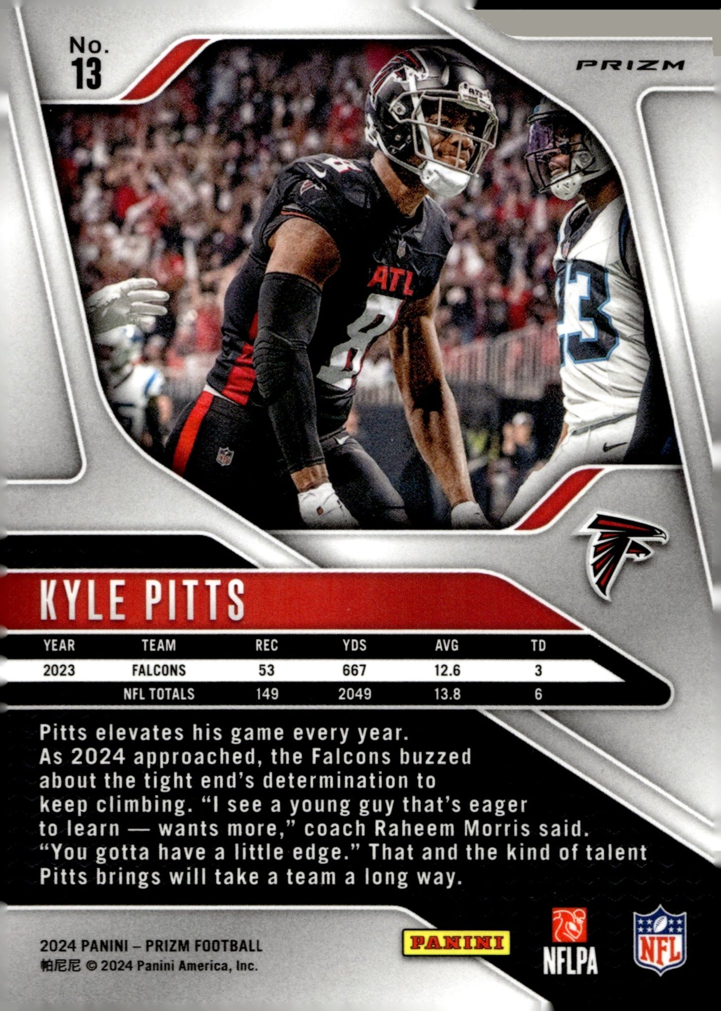 Kyle Pitts 2024 Panini Prizm Orange Lazer Prizm #13 - Collector Store LLC
