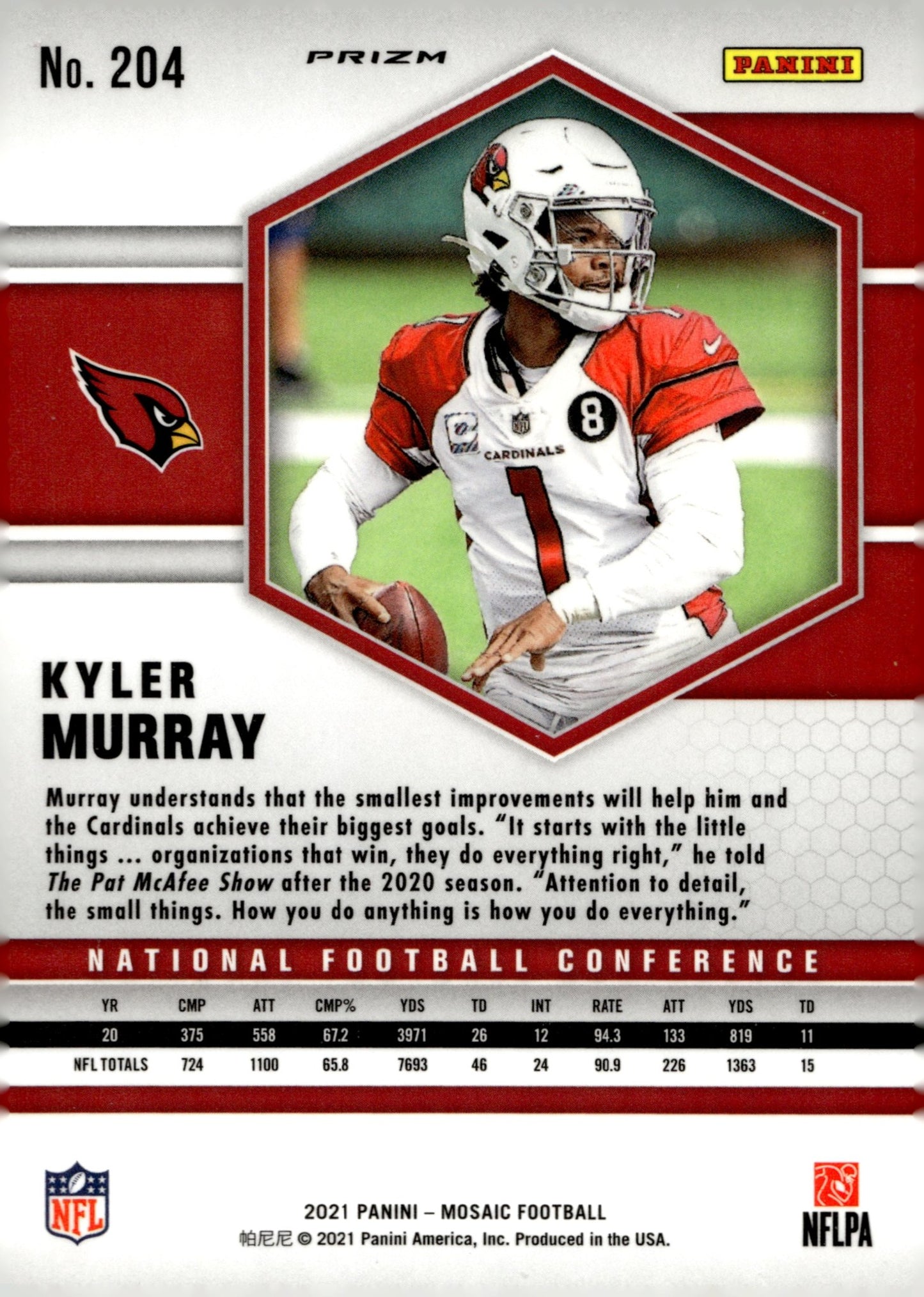 Kyler Murray 2021 Panini Mosaic NFC Pink Camo Prizm #204 - Collector Store LLC