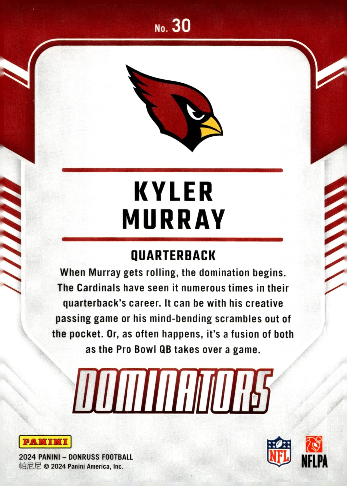 Kyler Murray 2024 Panini Donruss Dominators #30 - Collector Store LLC
