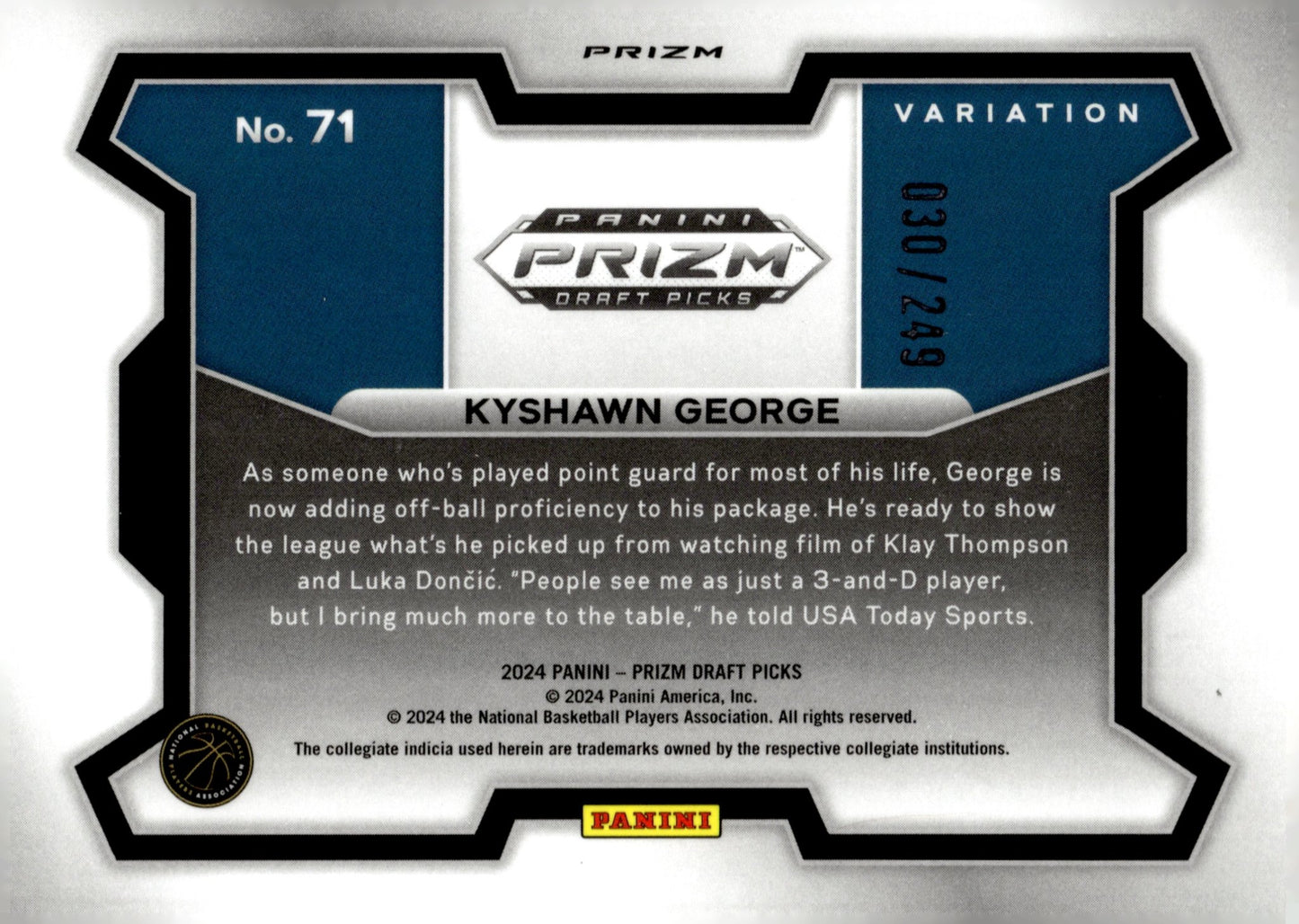 Kyshawn George 2024 Panini Prizm Draft Picks Variation Blue Wave Prizm RC 30/249 - Collector Store LLC