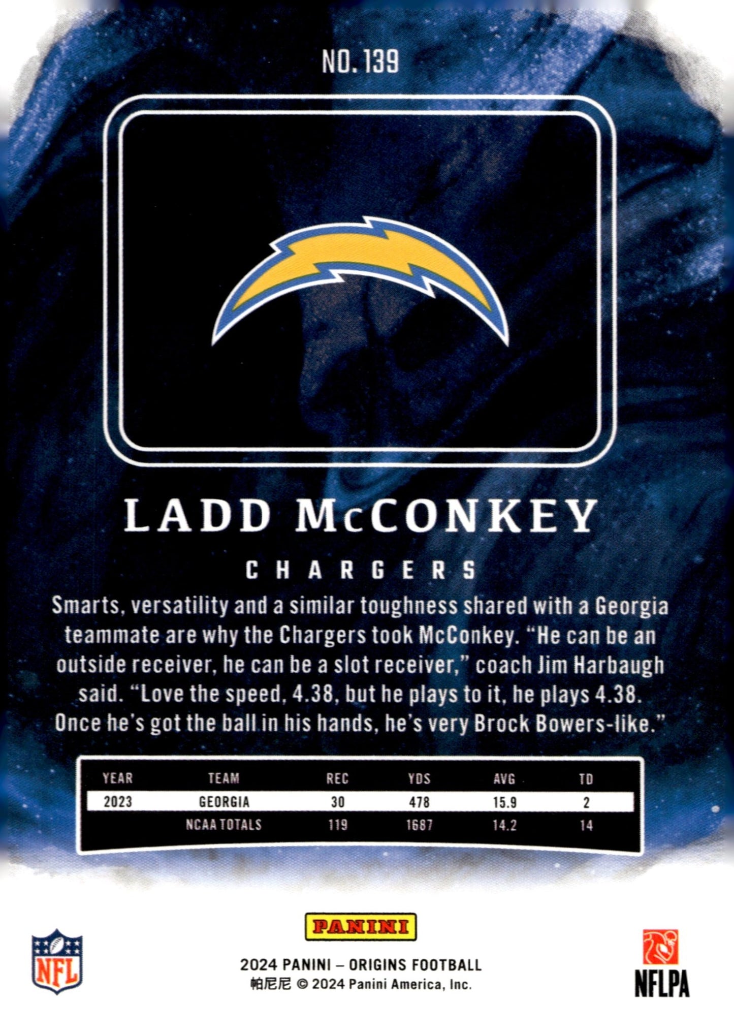 Ladd McConkey 2024 Panini Origins RC #139 #5 - Collector Store LLC