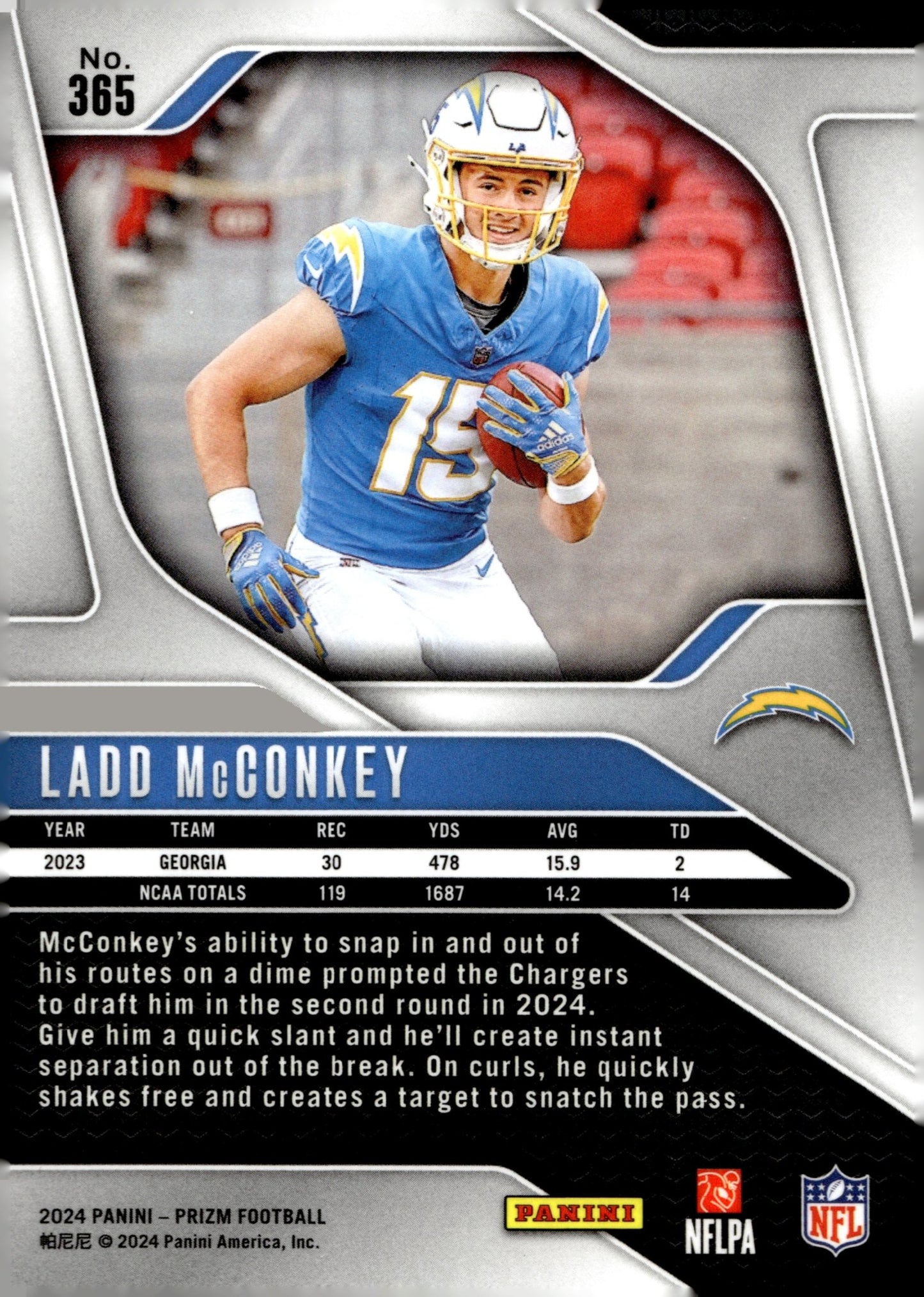 Ladd McConkey 2024 Panini Prizm RC #365 - Collector Store LLC