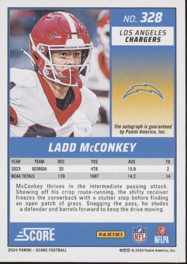 Ladd McConkey 2024 Panini Score RC Auto #328 - Collector Store LLC