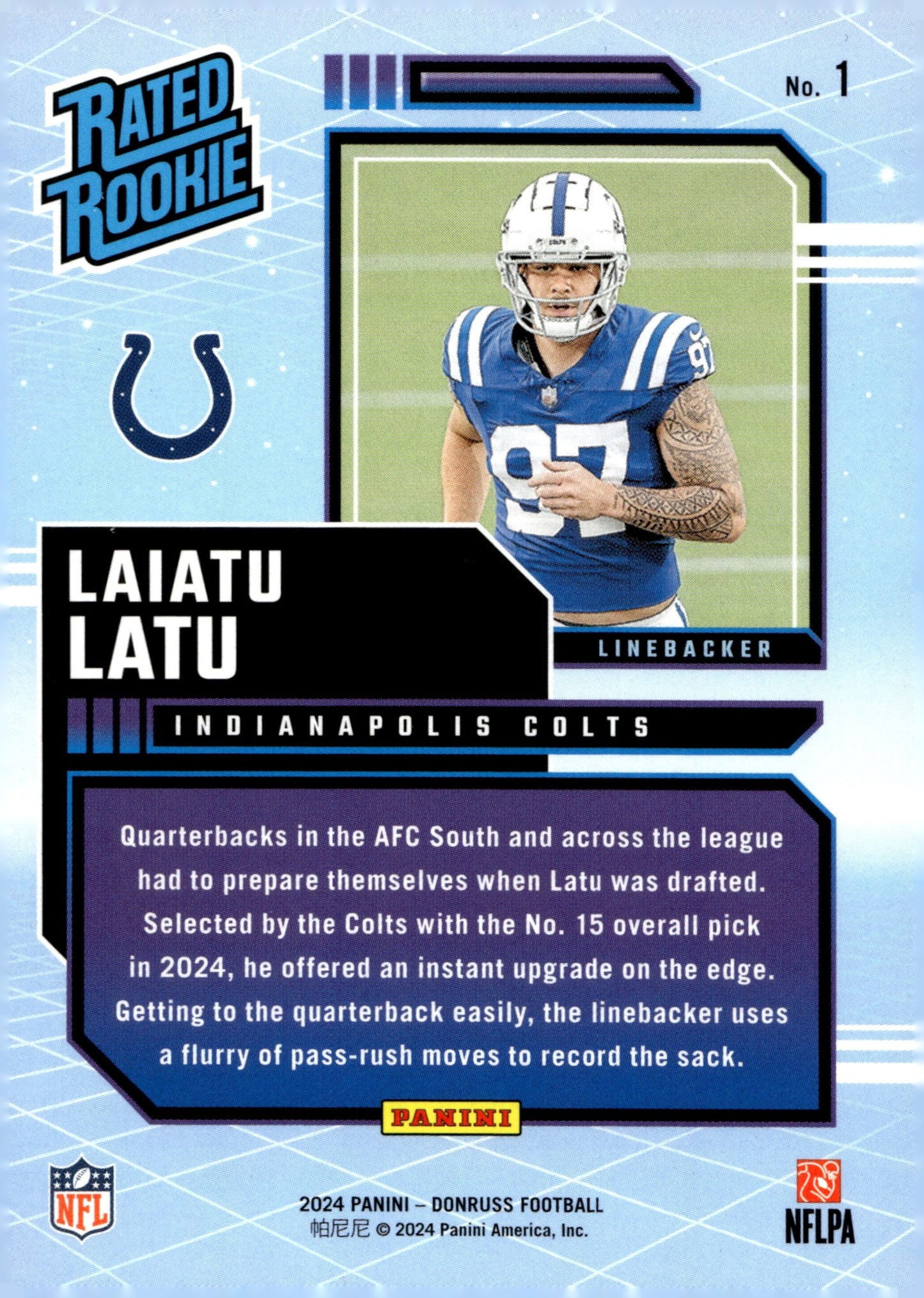 Laiatu Latu 2024 Panini Donruss Rated Rookie Retro RC #1 - Collector Store LLC