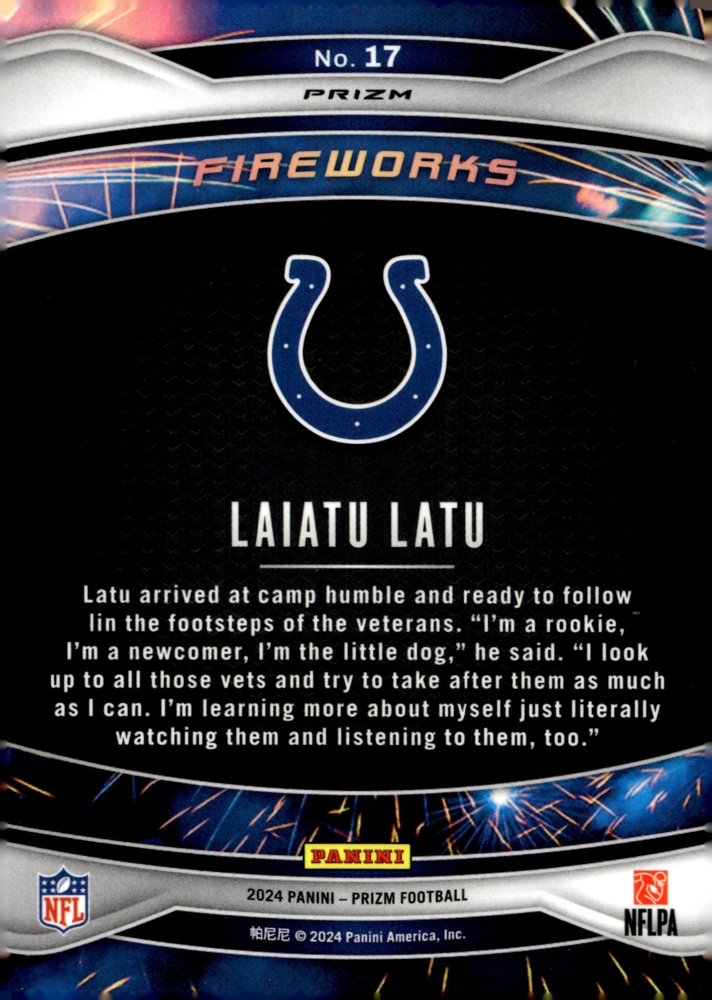 Laiatu Latu 2024 Panini Prizm Fireworks Green Ice Prizm RC #17 - Collector Store LLC