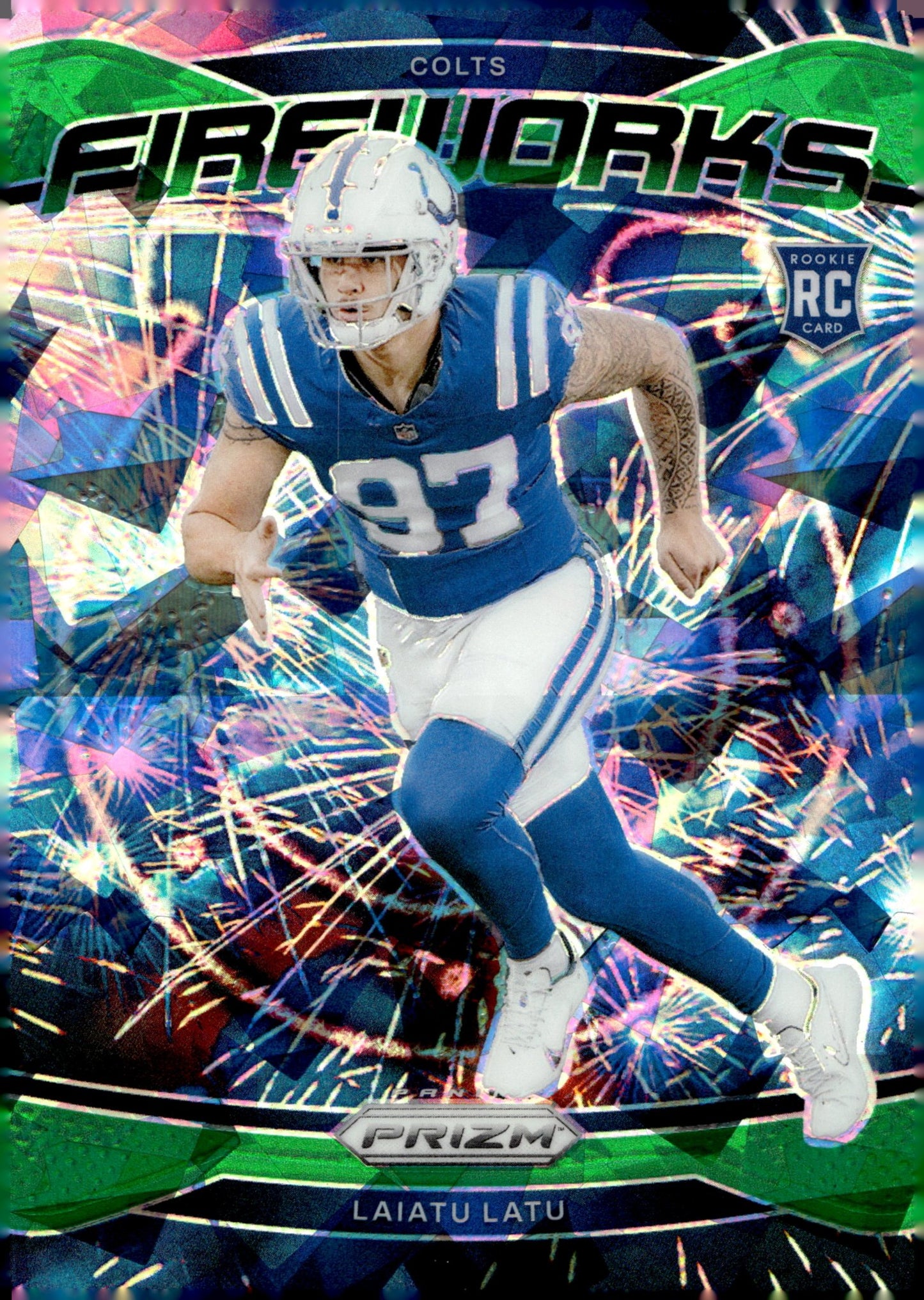 Laiatu Latu 2024 Panini Prizm Fireworks Green Ice Prizm RC #17 - Collector Store LLC