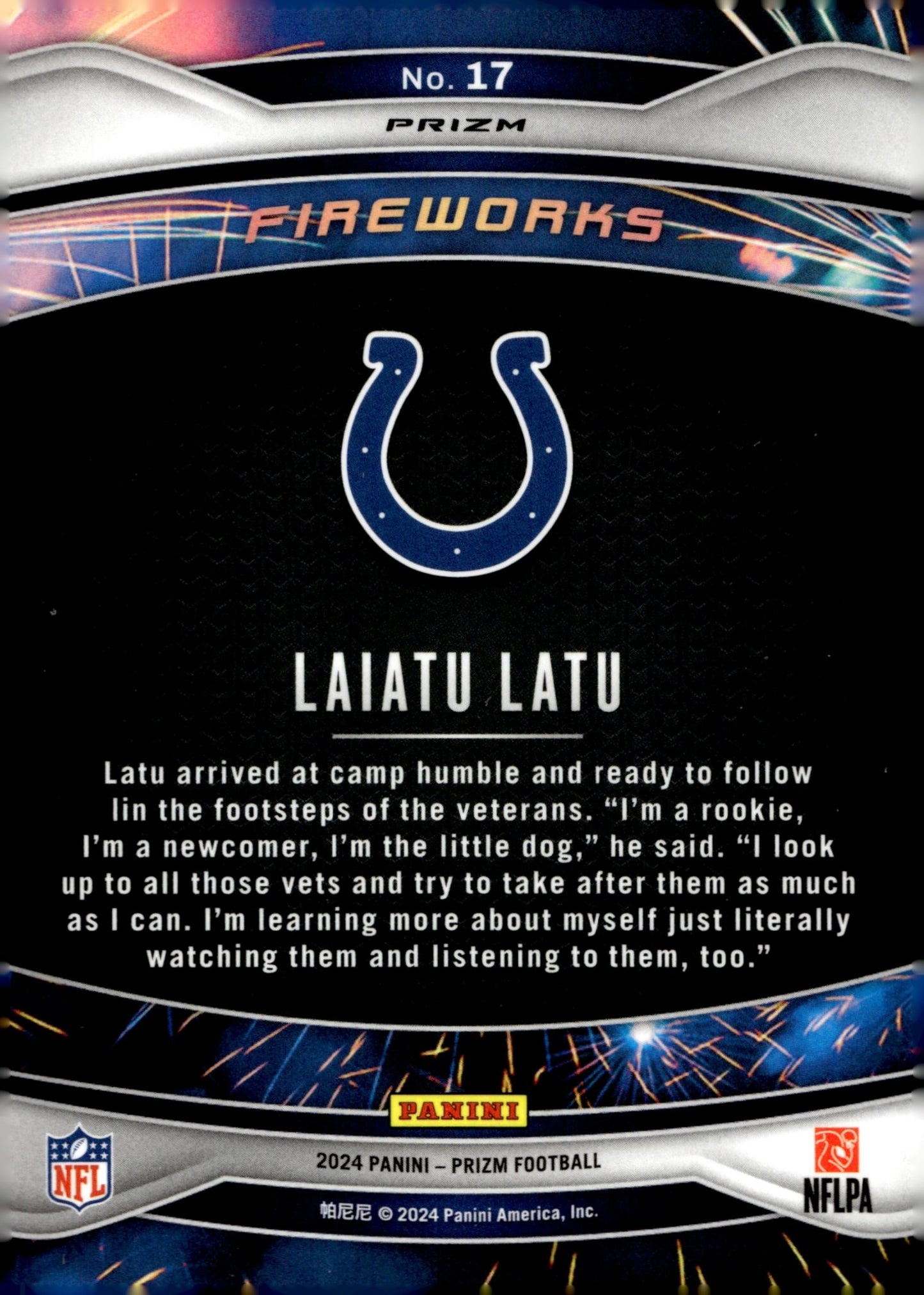 Laiatu Latu 2024 Panini Prizm Fireworks Green Prizm RC #17 - Collector Store LLC