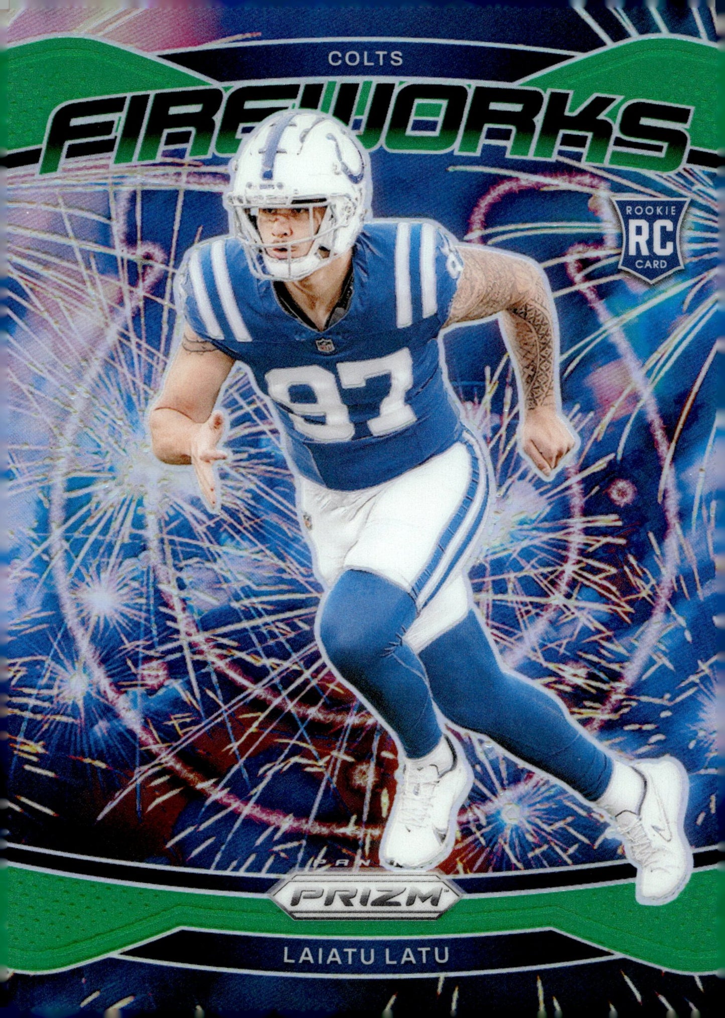 Laiatu Latu 2024 Panini Prizm Fireworks Green Prizm RC #17 - Collector Store LLC