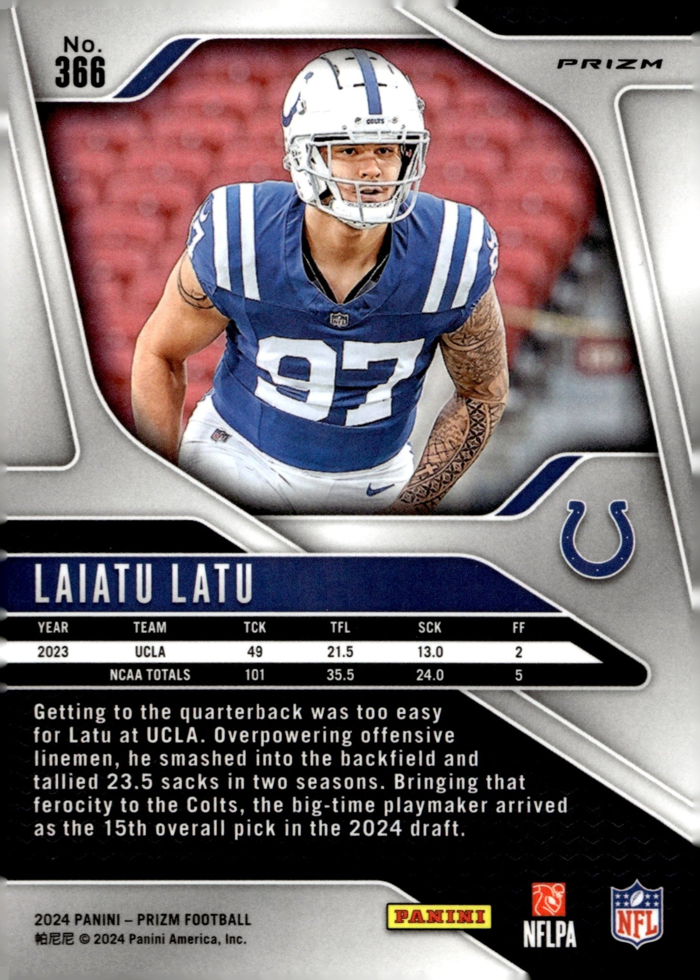 Laiatu Latu 2024 Panini Prizm Orange Lazer Prizm RC #366 - Collector Store LLC