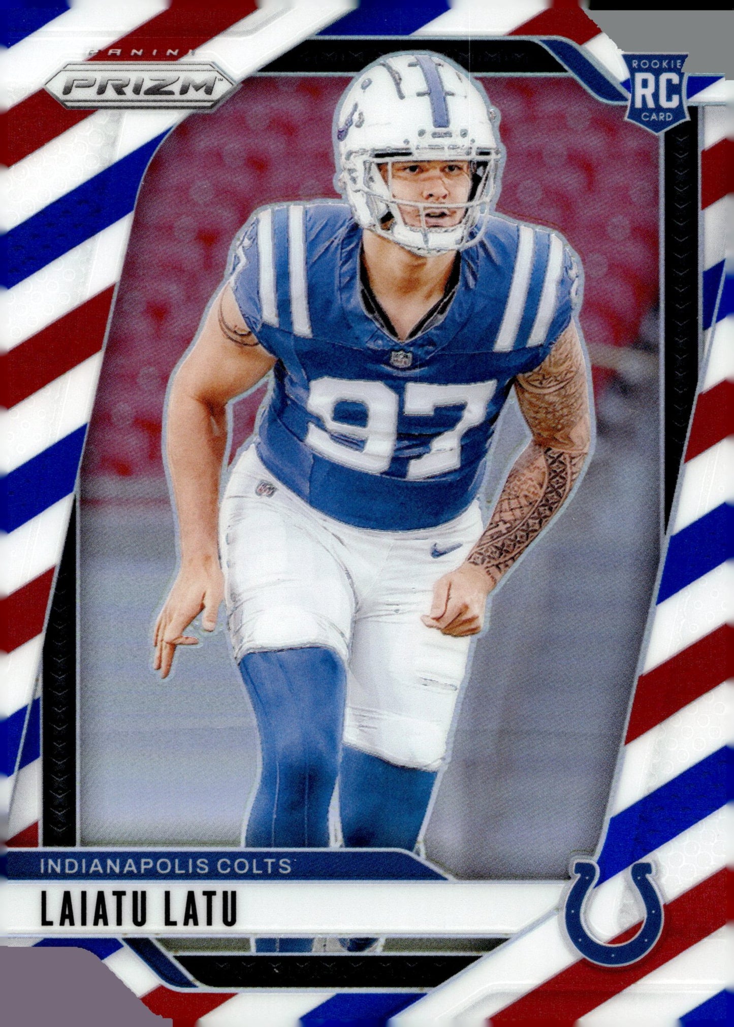 Laiatu Latu 2024 Panini Prizm Red White & Blue Prizm RC #366 - Collector Store LLC