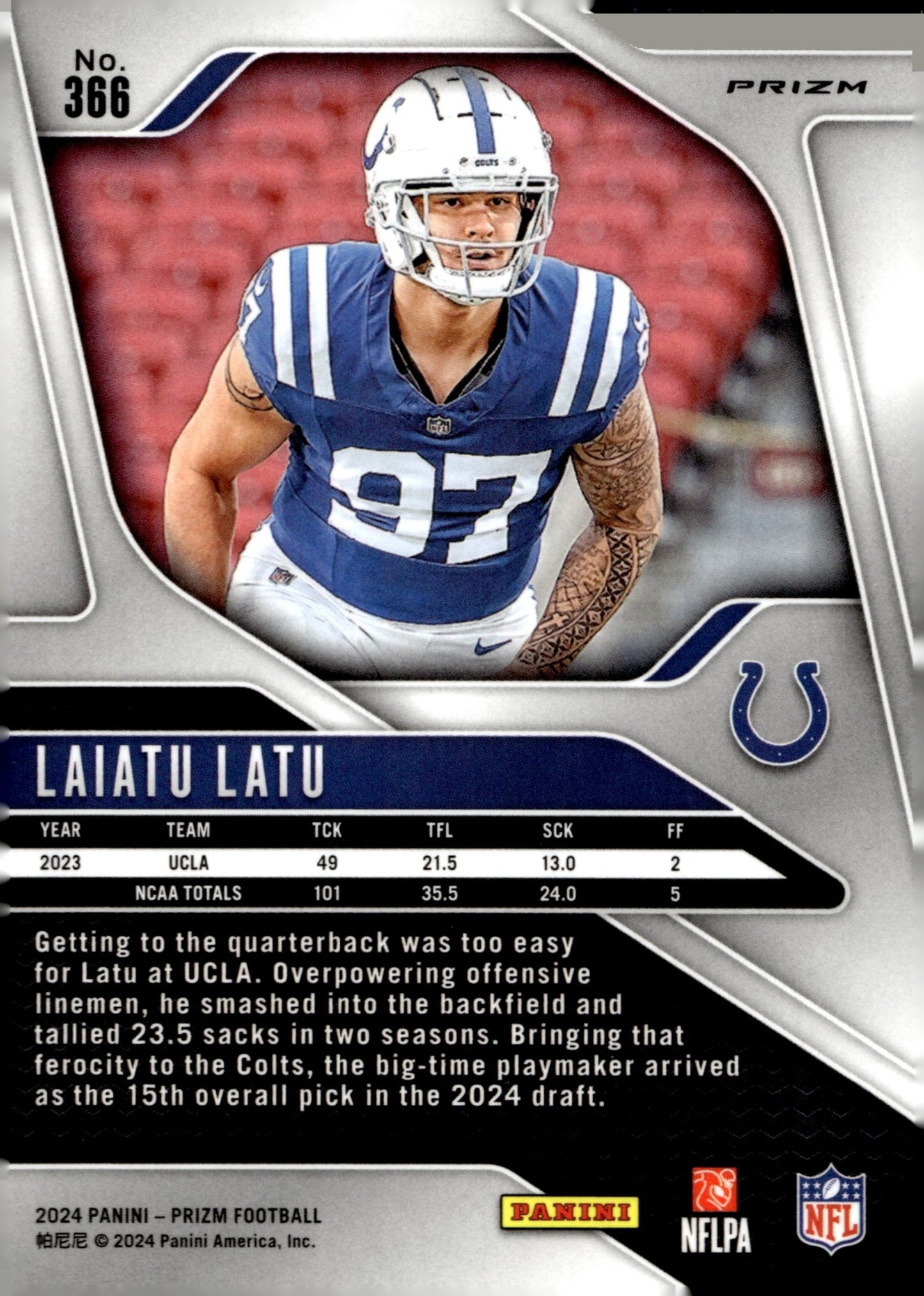 Laiatu Latu 2024 Panini Prizm Red White & Blue Prizm RC #366 - Collector Store LLC
