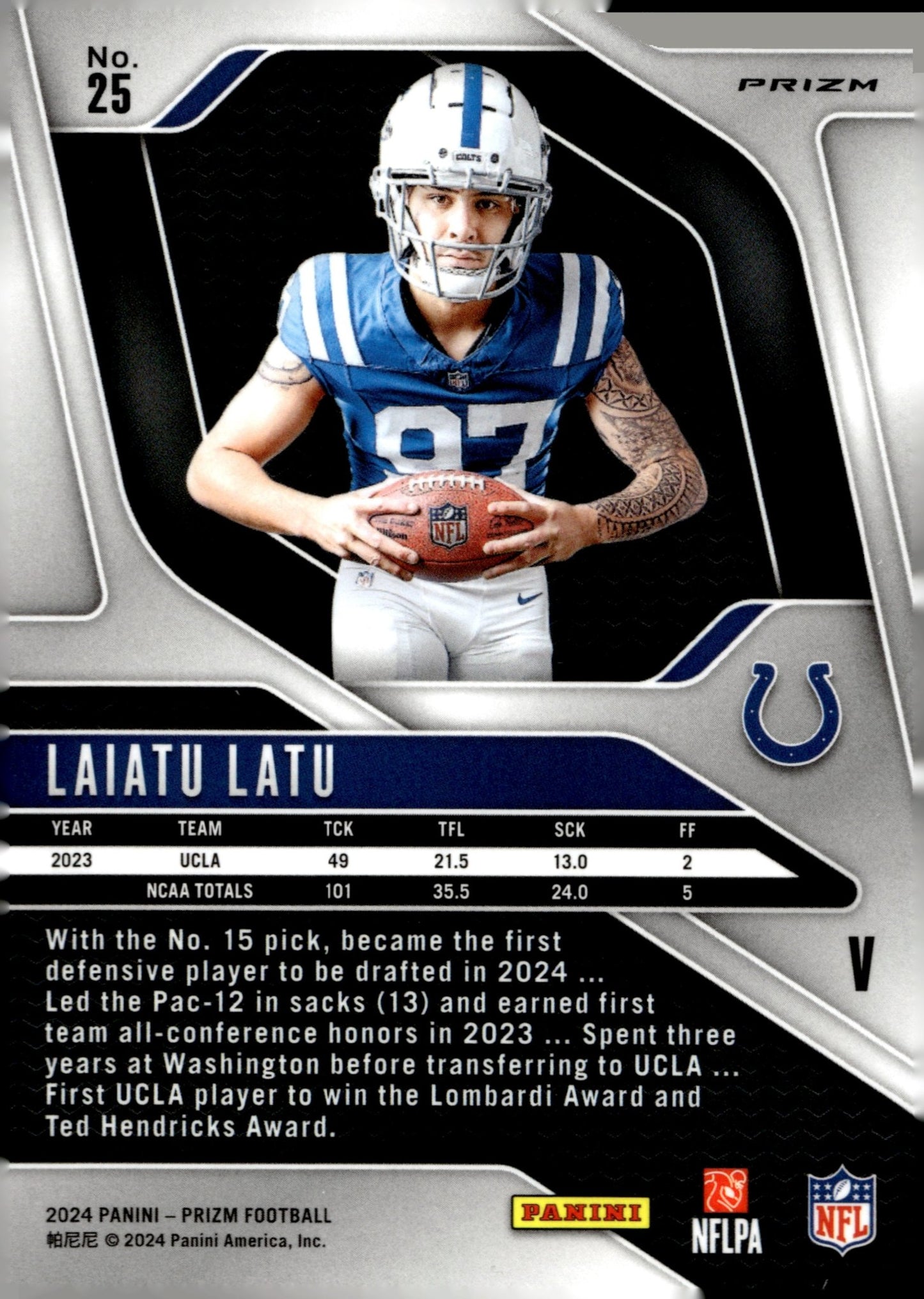Laiatu Latu 2024 Panini Prizm Silver Prizm RC #25 - Collector Store LLC