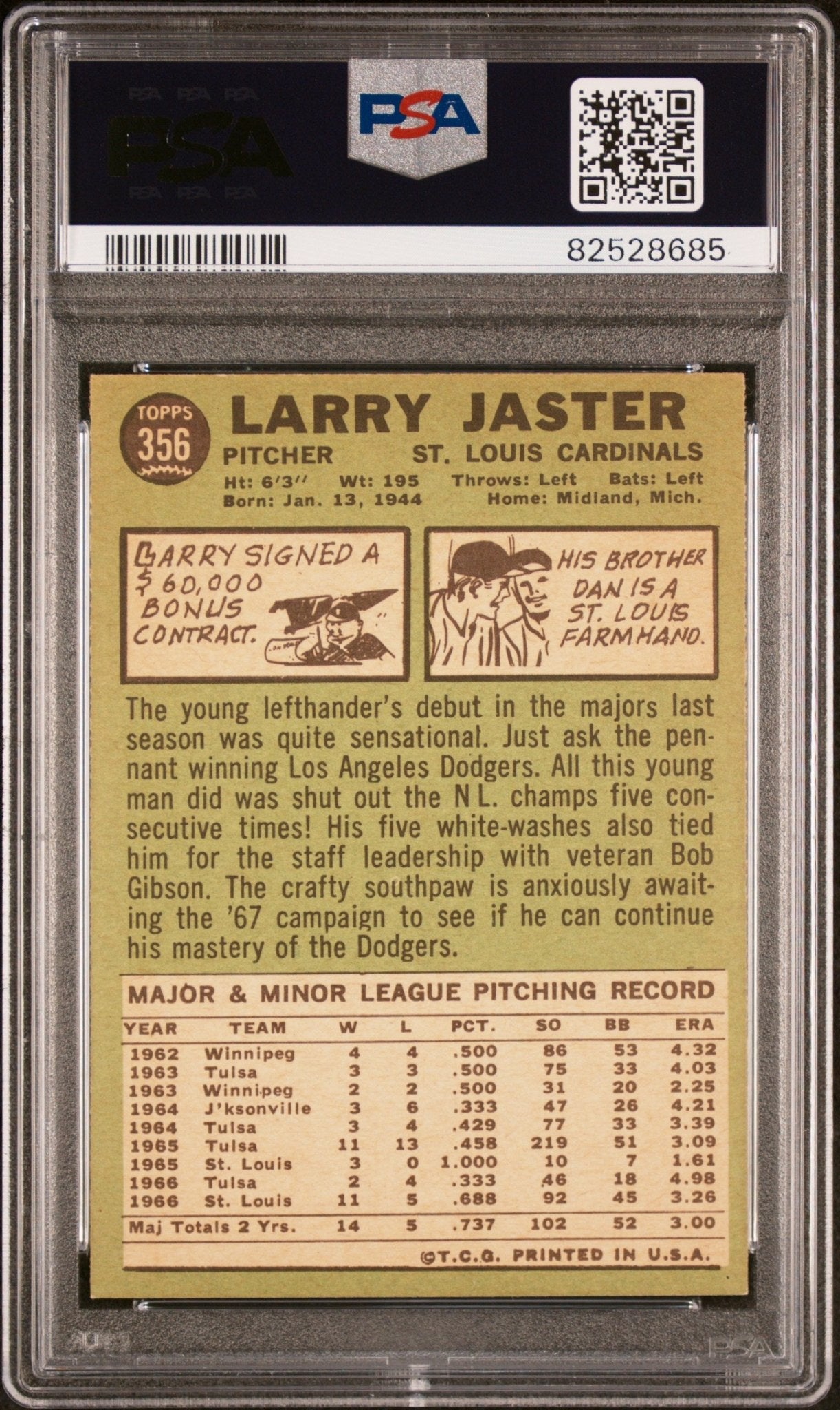 Larry Jaster 1967 Topps #356 PSA 8 - Collector Store LLC