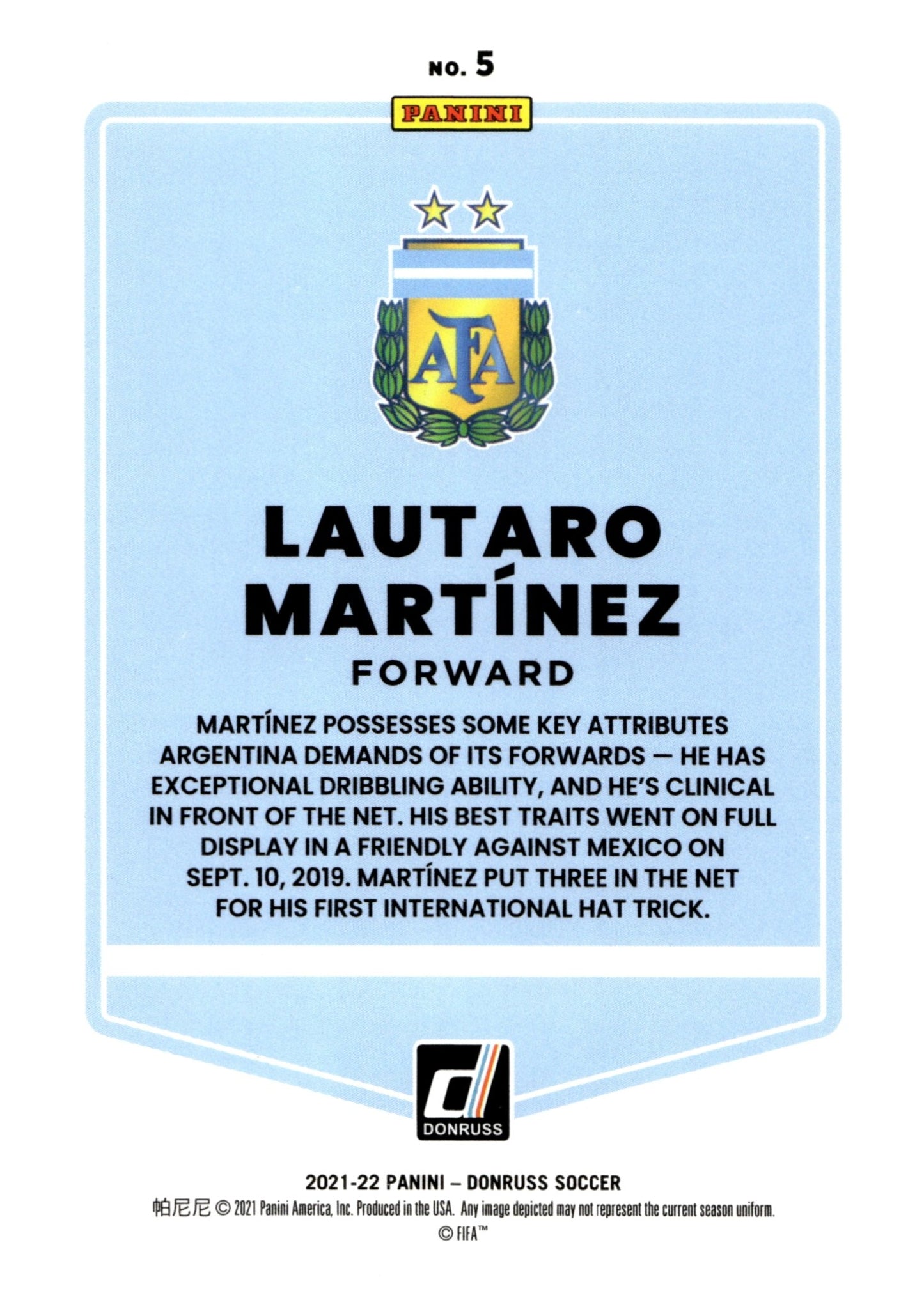Lautaro Martinez 2021 - 22 Panini Donruss Road to FIFA World Cup Orange Laser #5 - Collector Store LLC