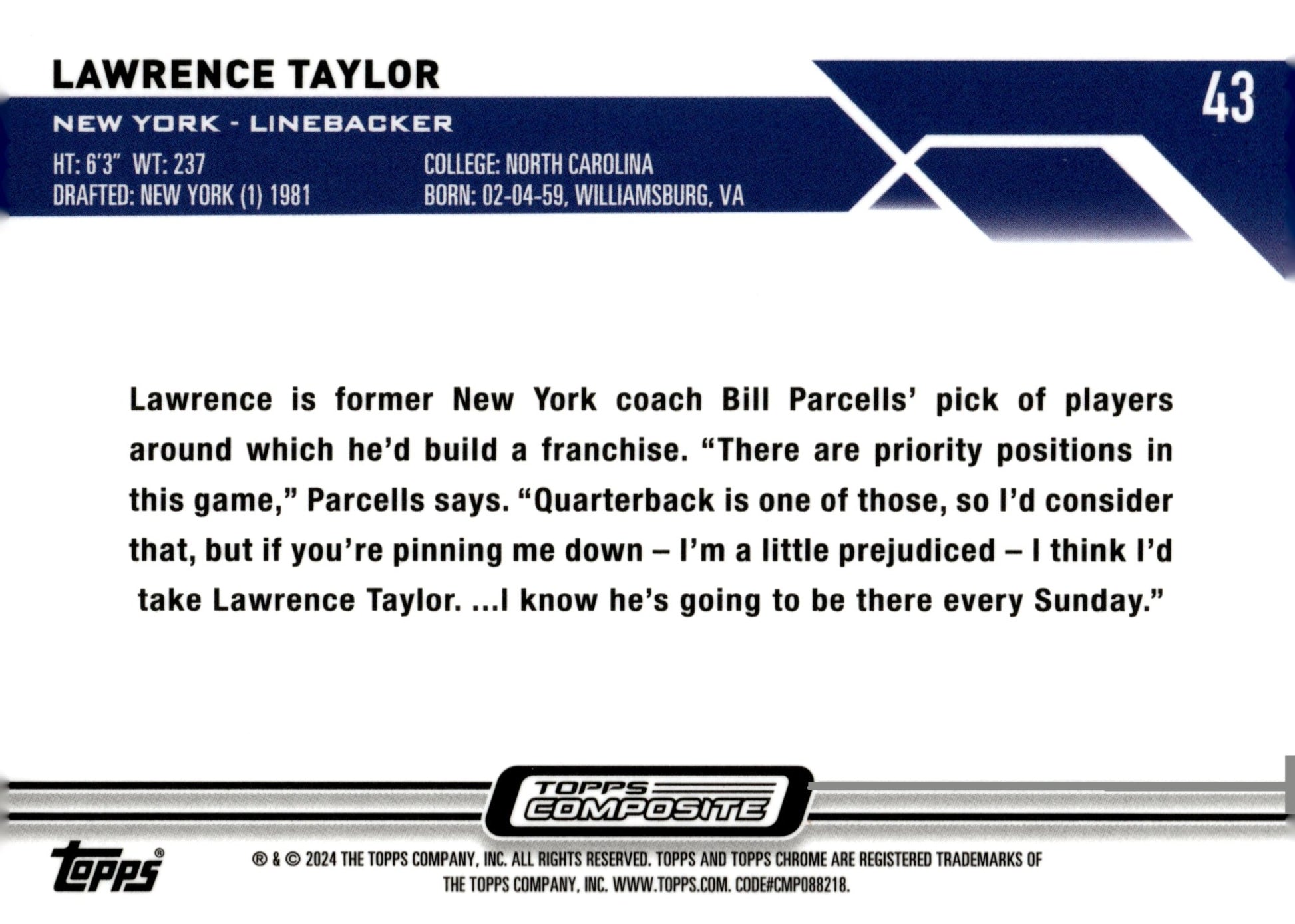 Lawrence Taylor 2023 Topps Composite Chrome #43 - Collector Store LLC