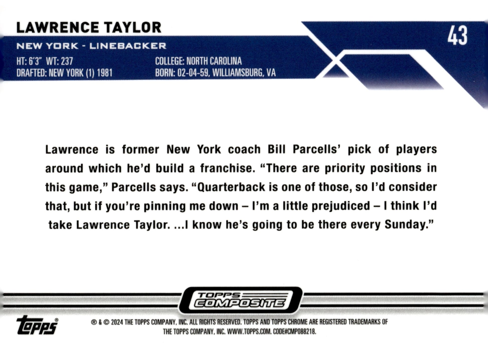 Lawrence Taylor 2023 Topps Composite Chrome Prism Refractor #43 - Collector Store LLC